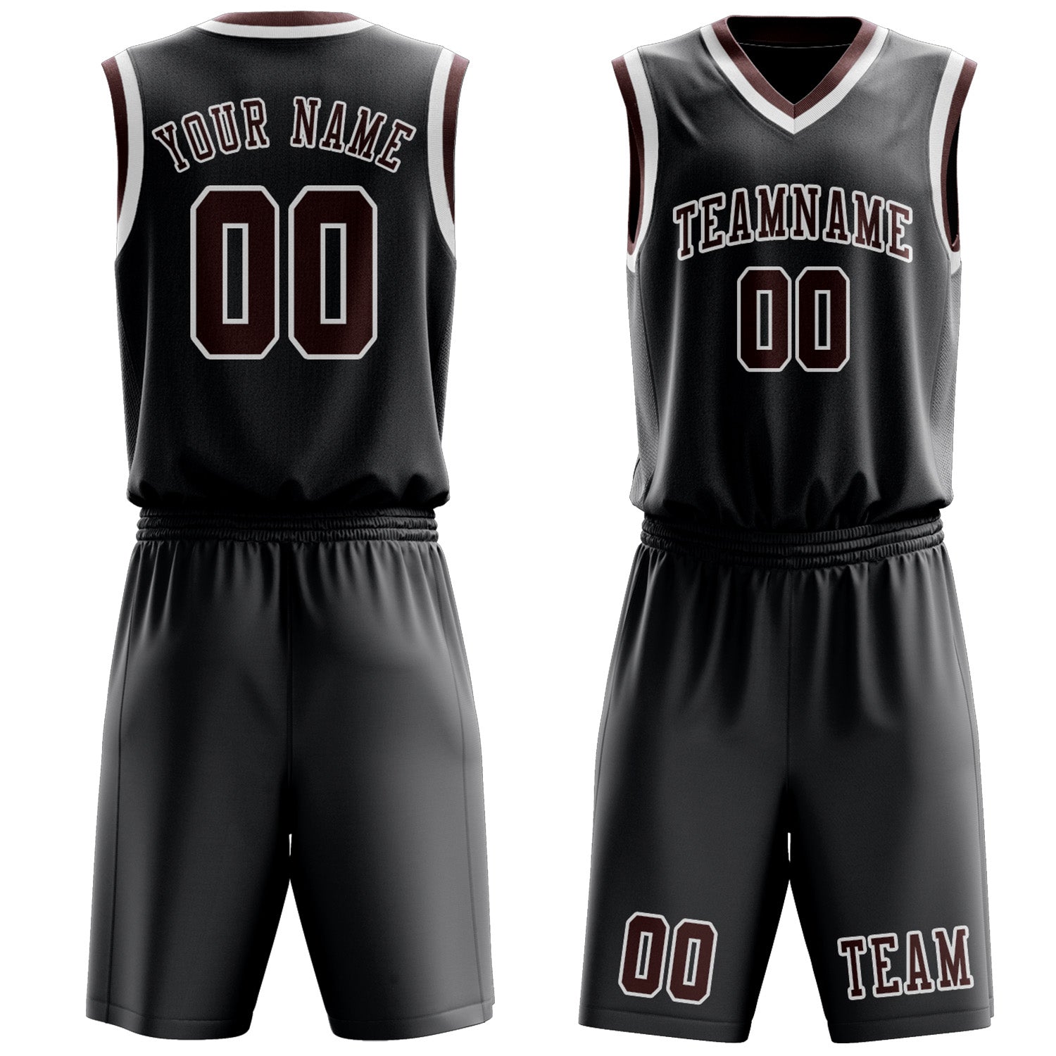Benutzerdefiniertes Professionelles Dunkelgrau Karmesinrot Basketballtrikot-Set
