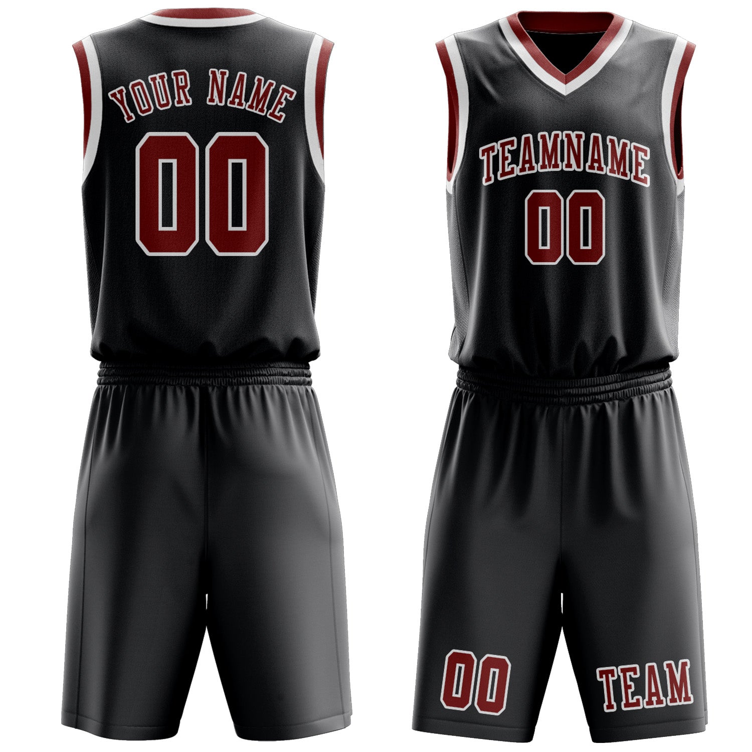 Benutzerdefiniertes Professionelles Dunkelgrau Korallenrot Basketballtrikot-Set