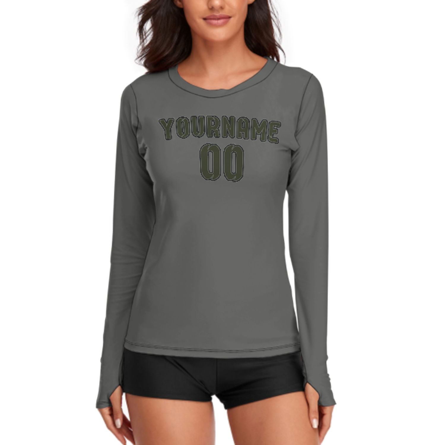 Maßgeschneidertes Dunkelgrau Dunkles Oliv Damen Langarmshirt