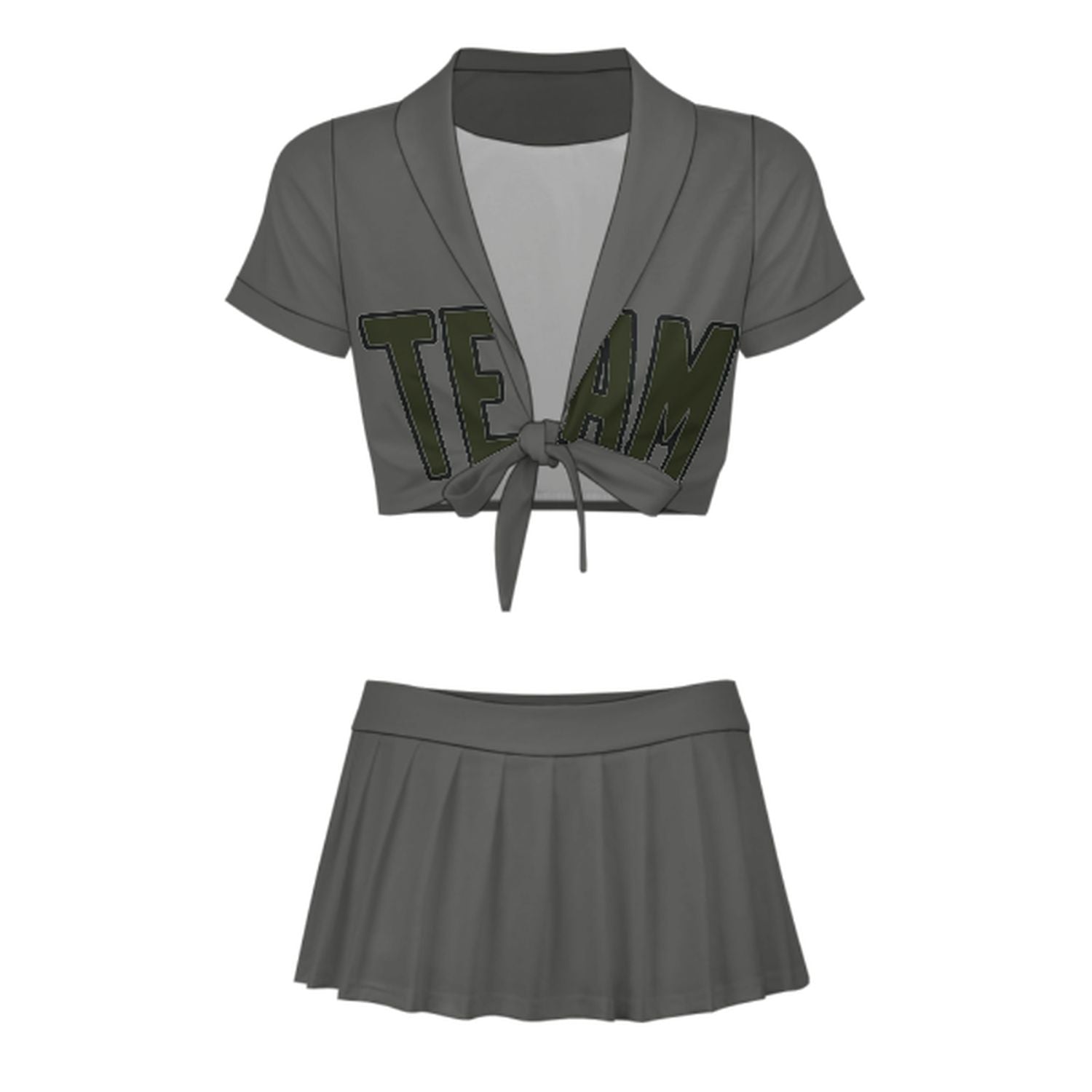 Maßgeschneidertes Dunkelgrau Dunkles Oliv Cheerleader Outfit Set