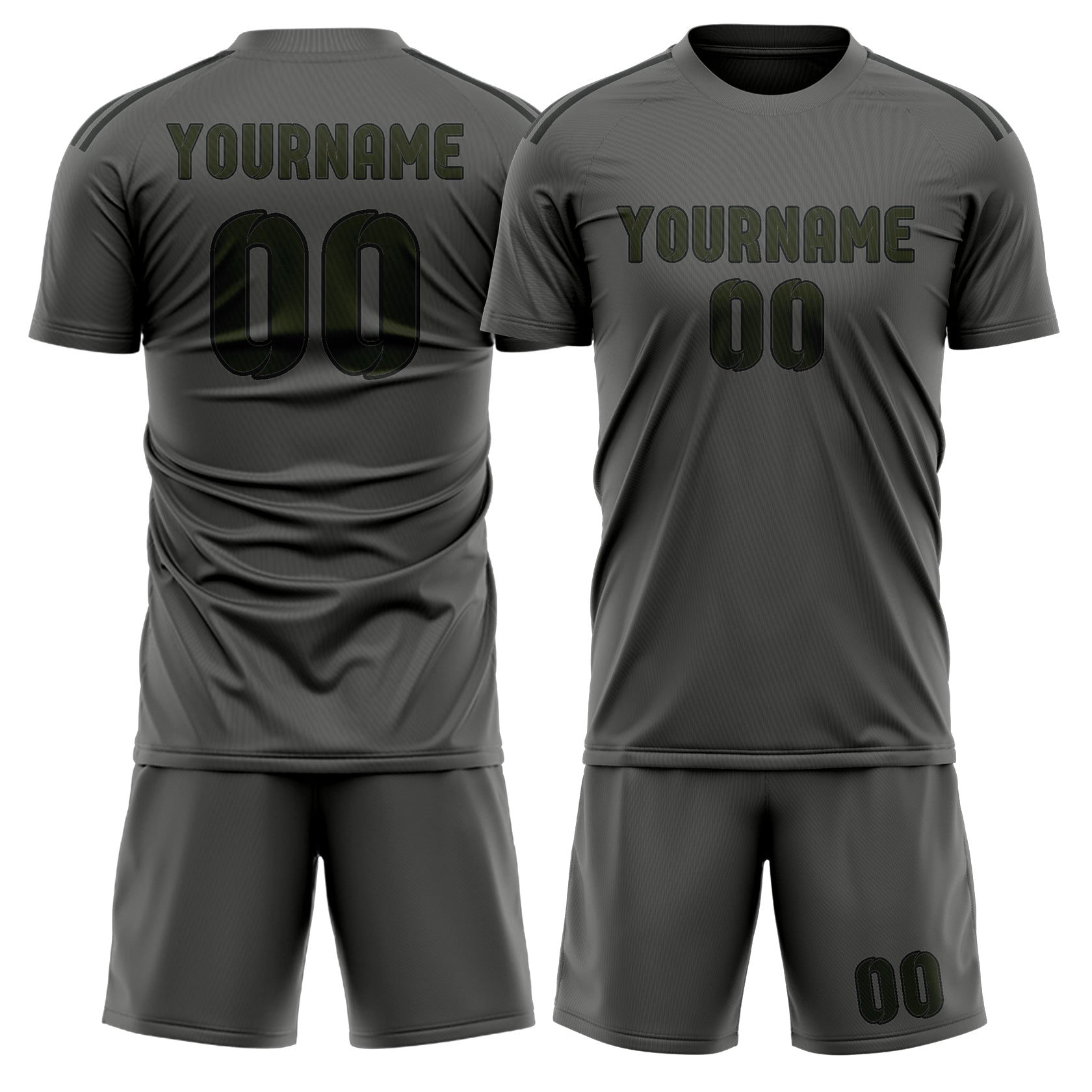 Maßgeschneidertes Professionelles Dunkelgrau Dunkles Oliv Fußballtrikot-Set