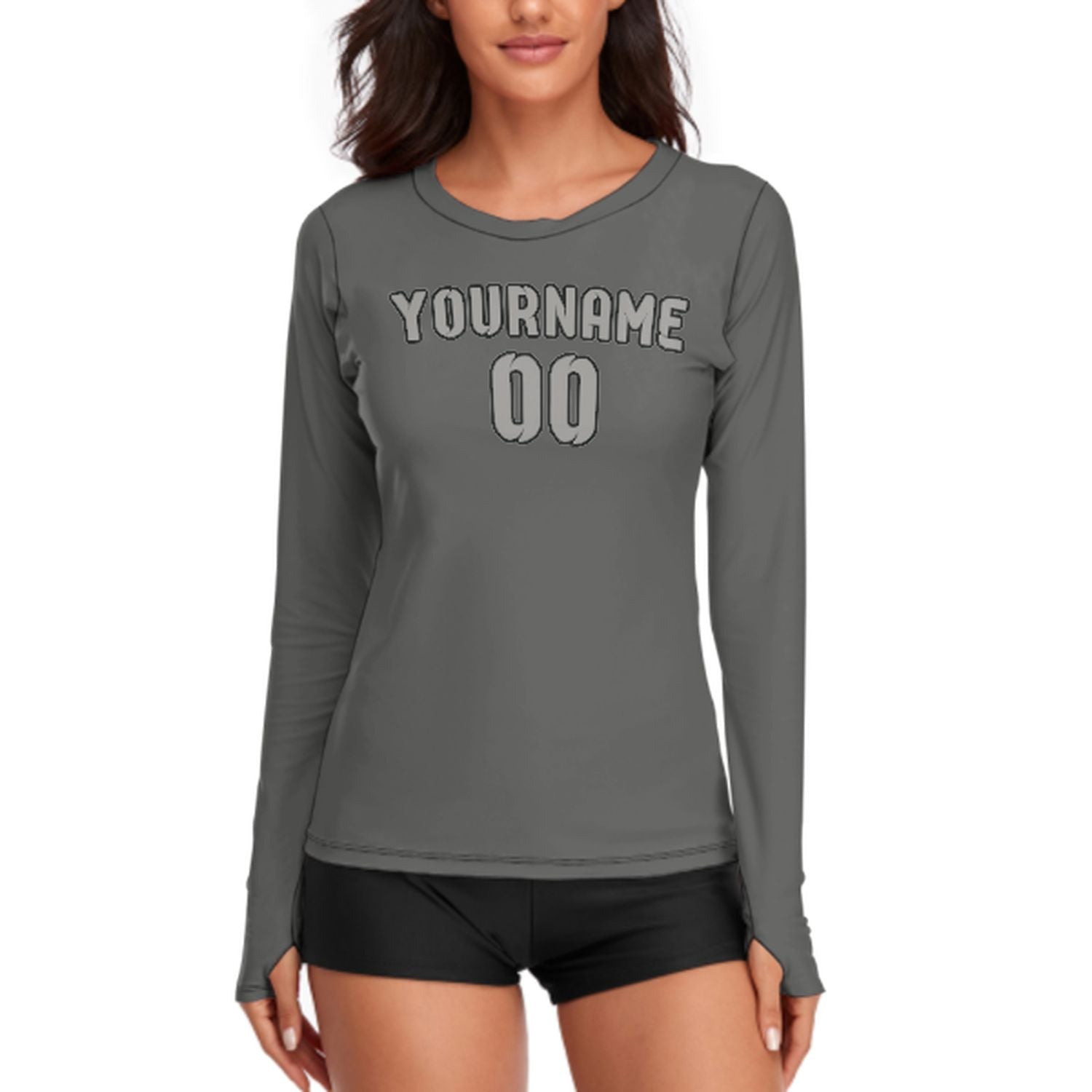 Maßgeschneidertes Dunkelgrau Grau Damen Langarmshirt