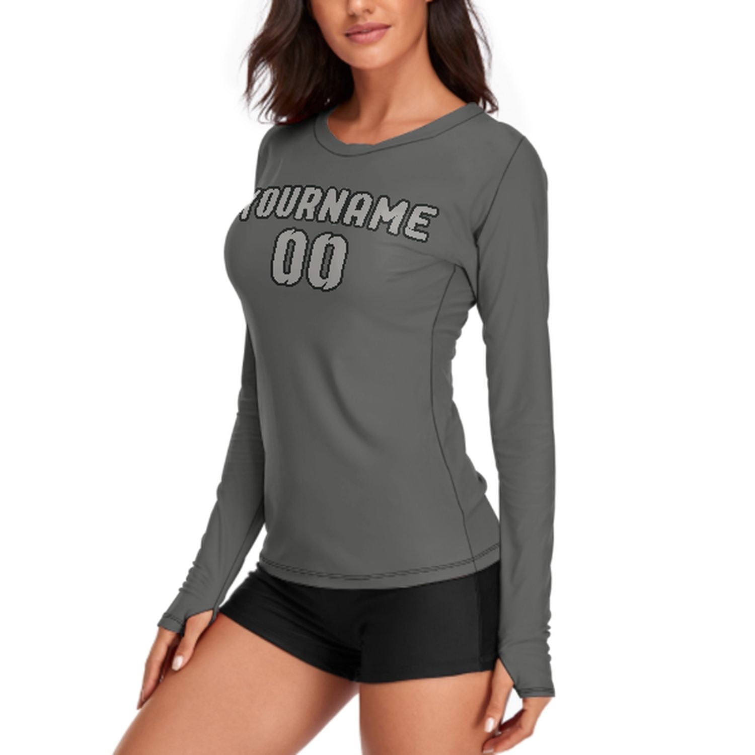Maßgeschneidertes Dunkelgrau Grau Damen Langarmshirt