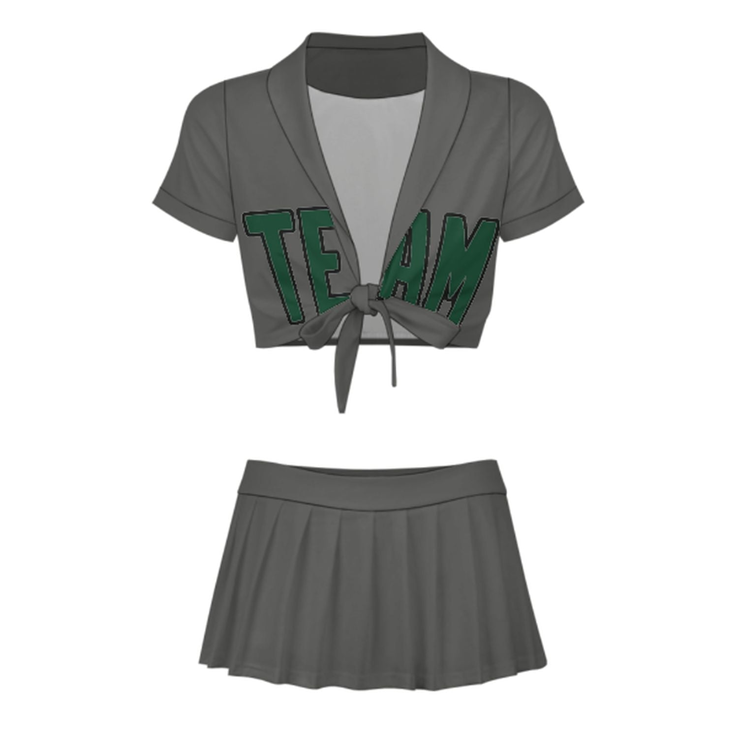 Maßgeschneidertes Dunkelgrau Moosgrün Cheerleader Outfit Set