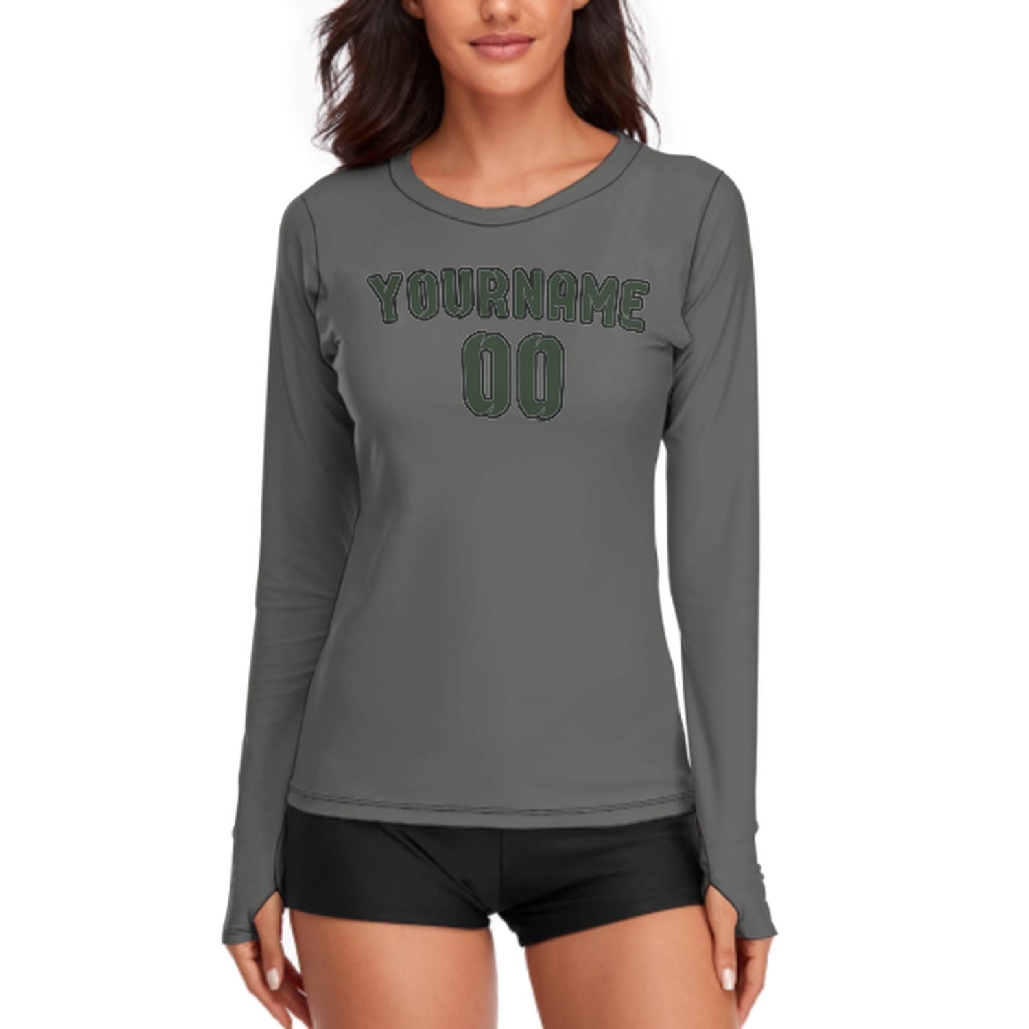 Maßgeschneidertes Dunkelgrau Tannengrün Damen Langarmshirt