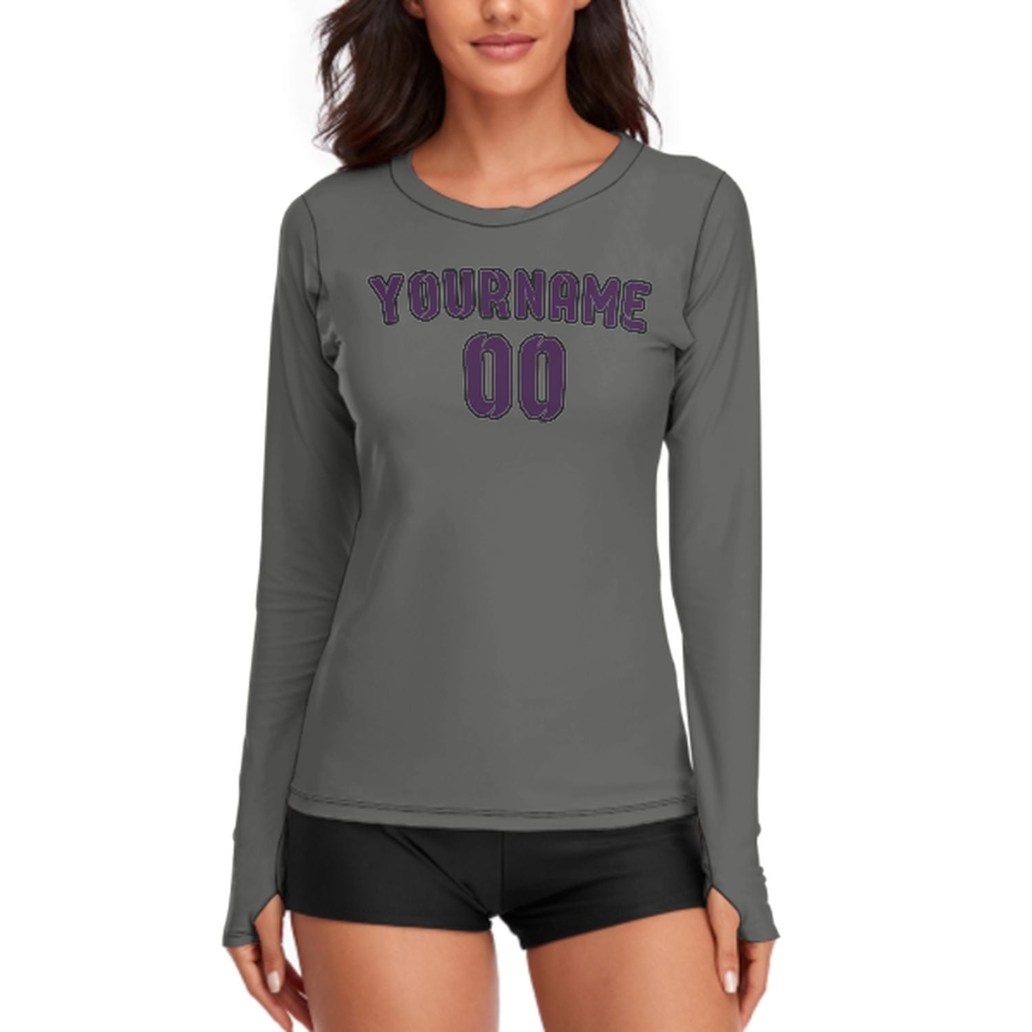 Maßgeschneidertes Dunkelgrau Lila Damen Langarmshirt