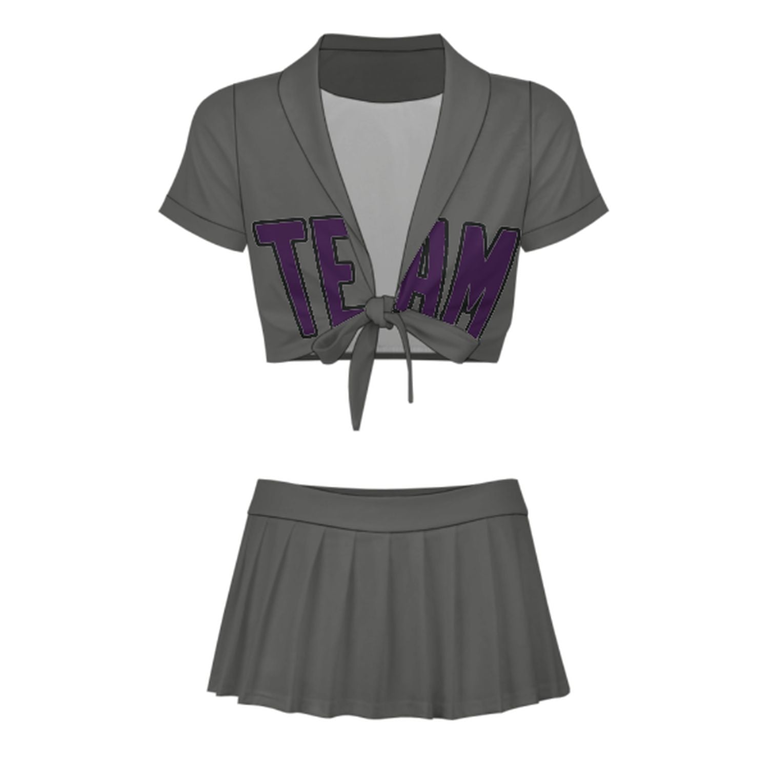 Maßgeschneidertes Dunkelgrau Lila Cheerleader Outfit Set
