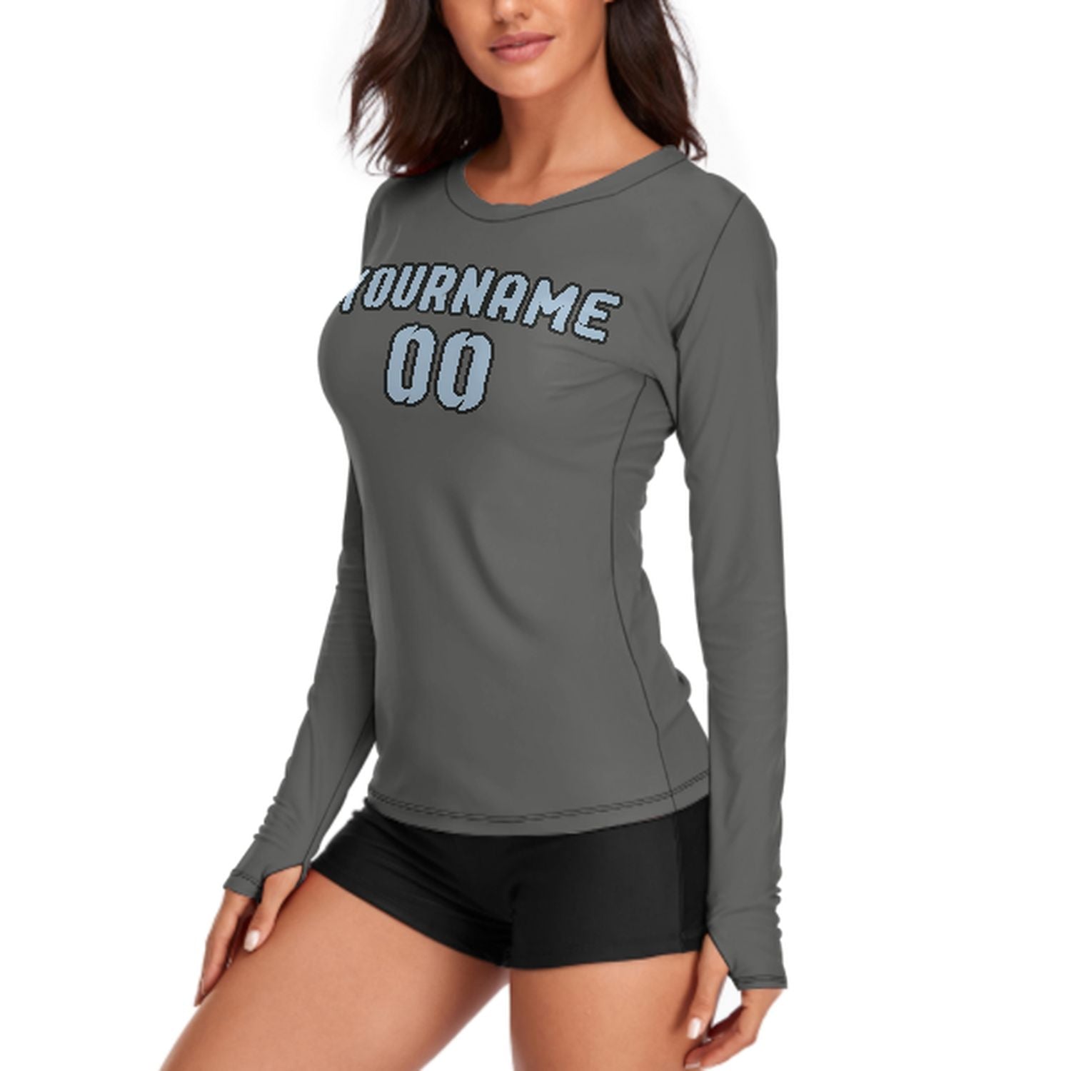 Maßgeschneidertes Dunkelgrau Hellblau Damen Langarmshirt