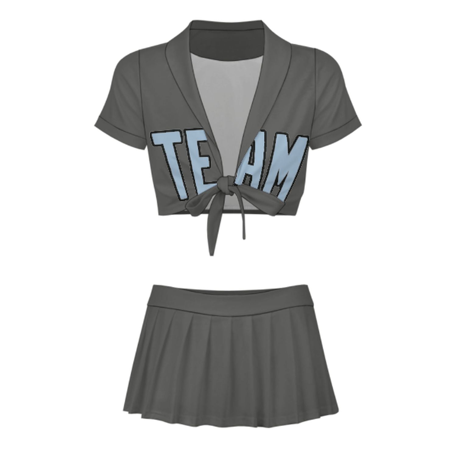 Maßgeschneidertes Dunkelgrau Hellblau Cheerleader Outfit Set