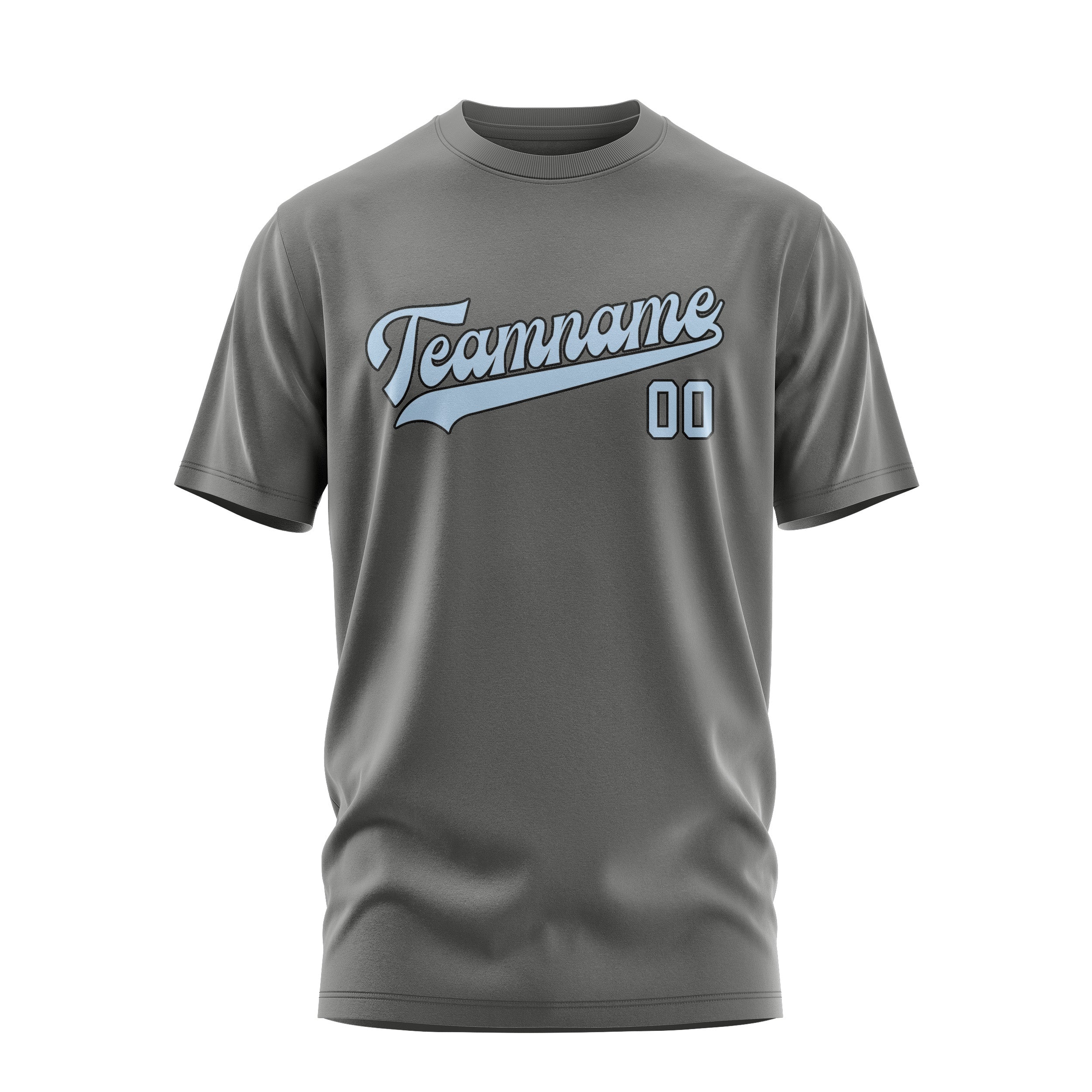 Maßgeschneidertes Dunkelgrau Hellblau T-Shirt