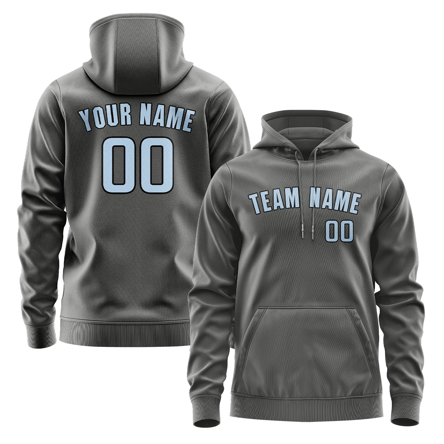 Maßgeschneidertes Dunkelgrau Hellblau Hoodie