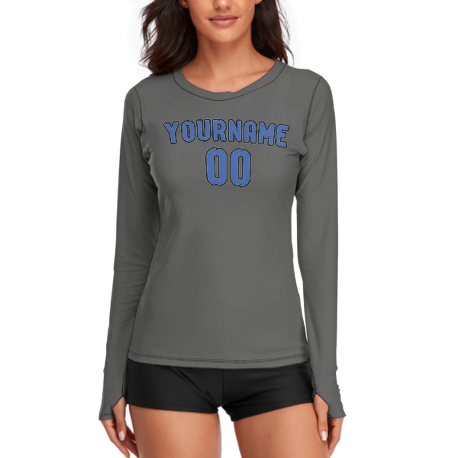 Maßgeschneidertes Dunkelgrau Himmelblau Damen Langarmshirt