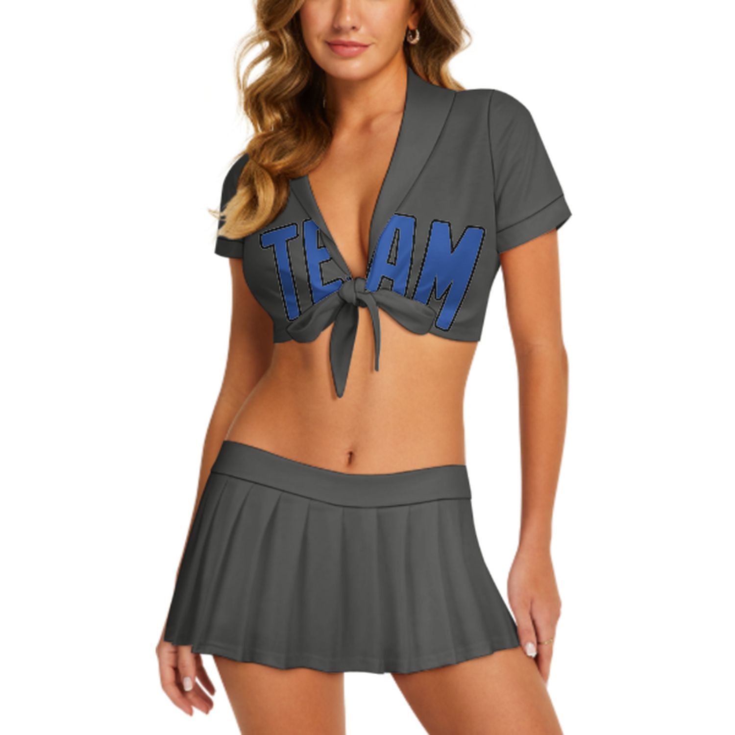 Maßgeschneidertes Dunkelgrau Himmelblau Cheerleader Outfit Set