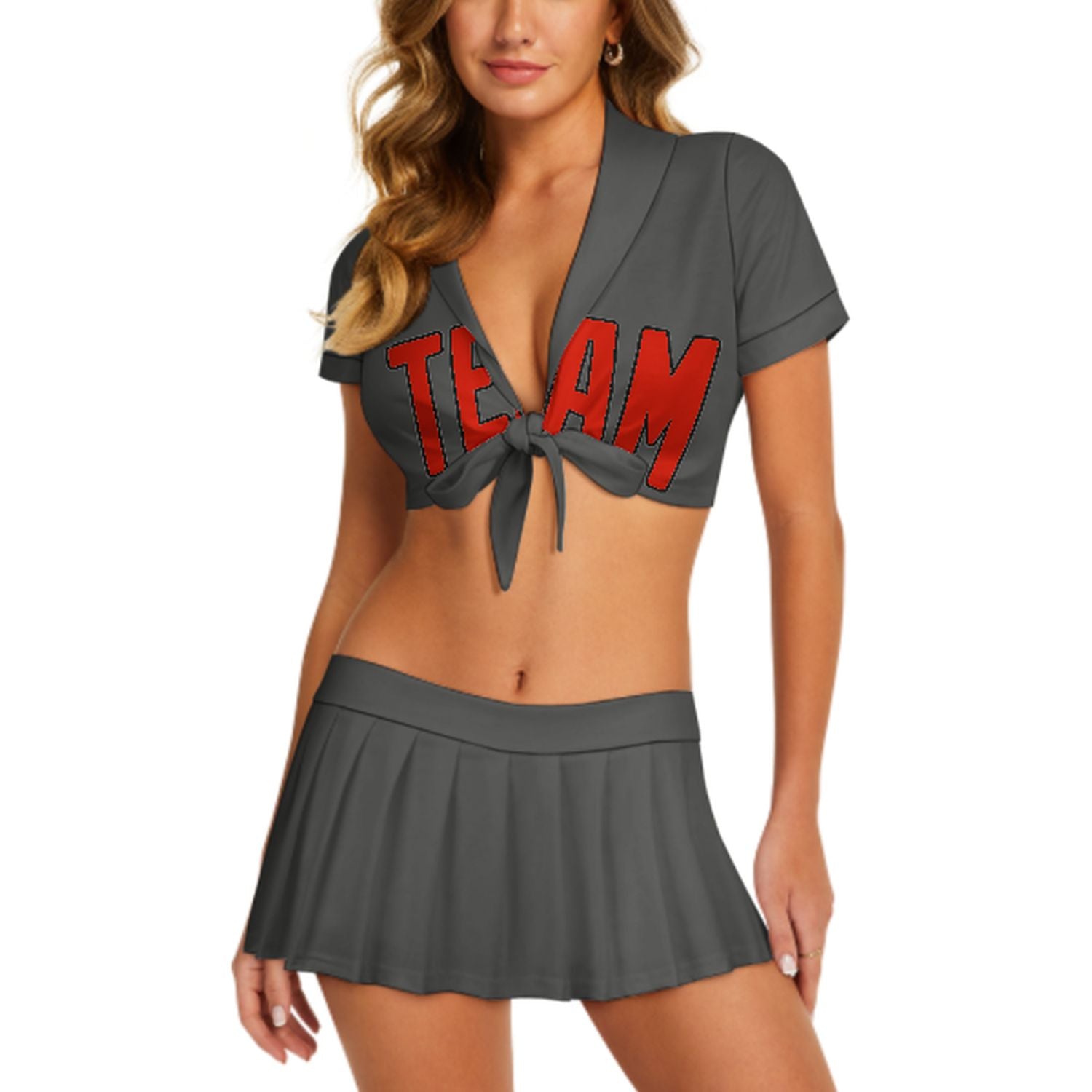 Maßgeschneidertes Dunkelgrau Orangerot Cheerleader Outfit Set
