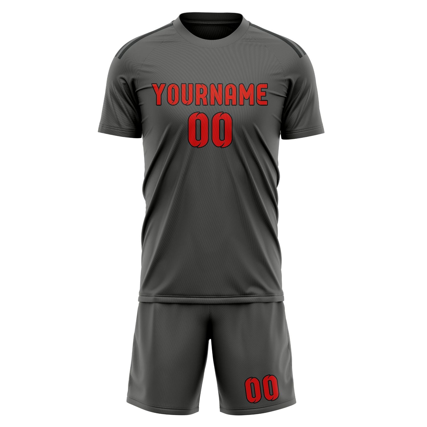 Maßgeschneidertes Professionelles Dunkelgrau Orangerot Fußballtrikot-Set
