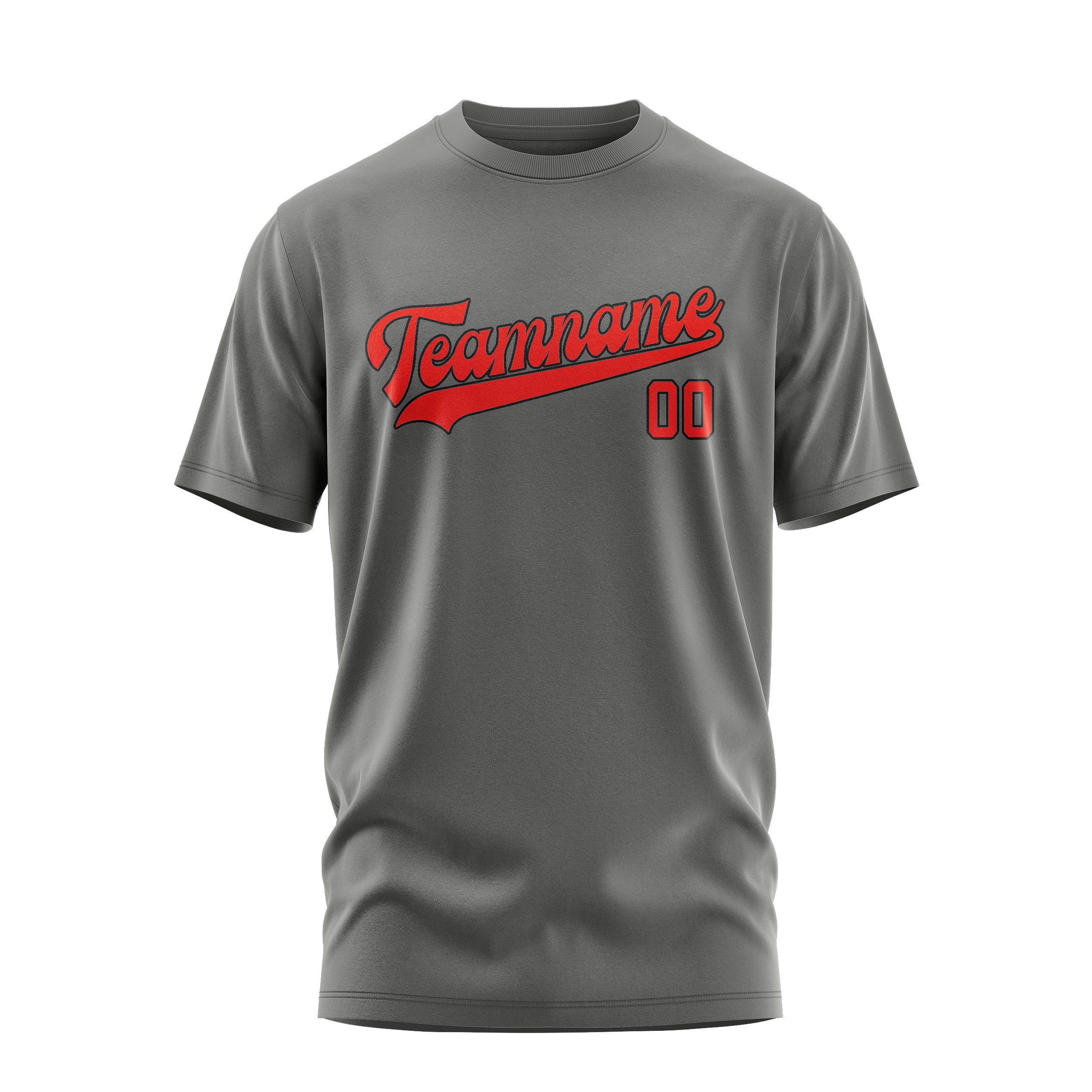 Maßgeschneidertes Dunkelgrau Orangerot T-Shirt