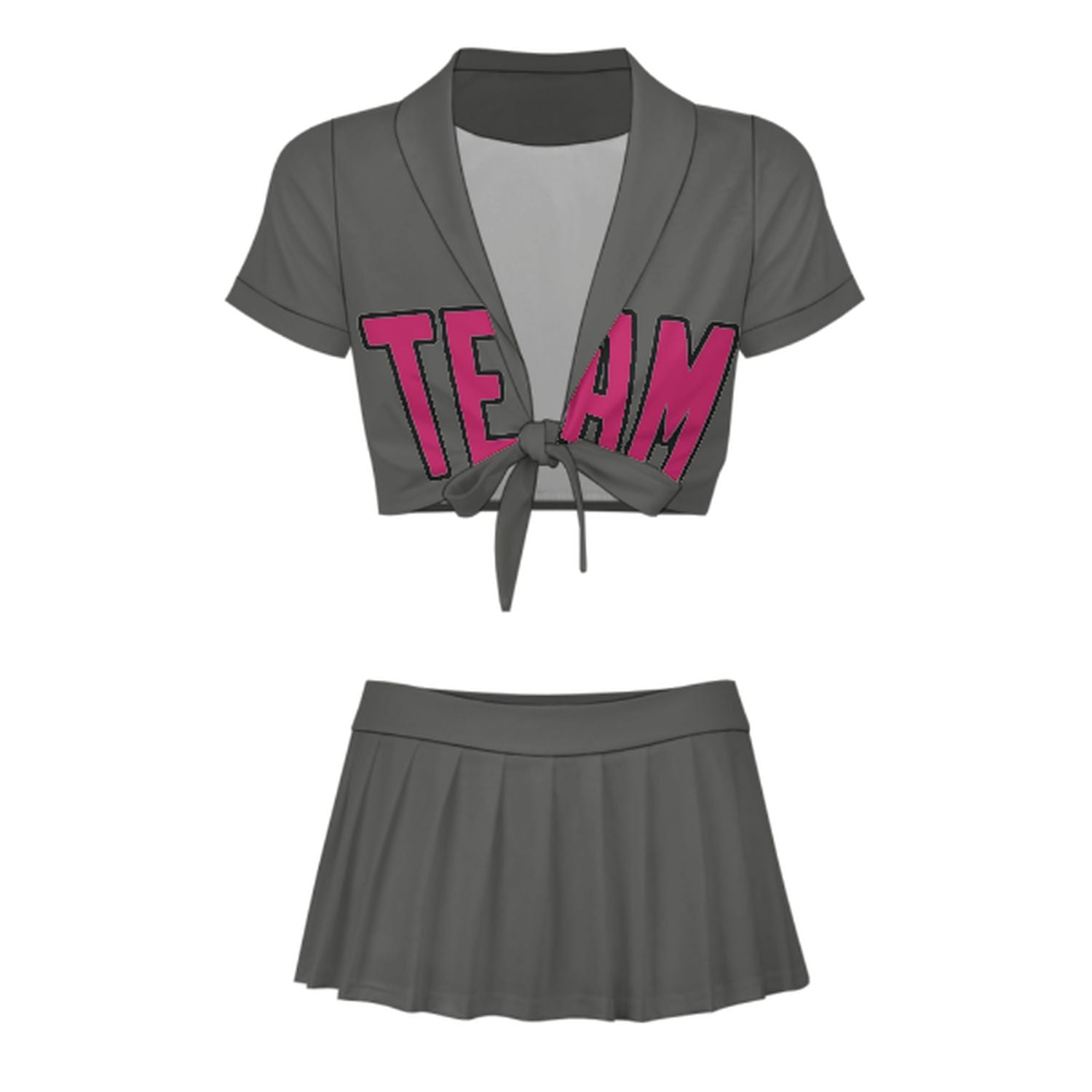 Maßgeschneidertes Dunkelgrau Rosarot Cheerleader Outfit Set