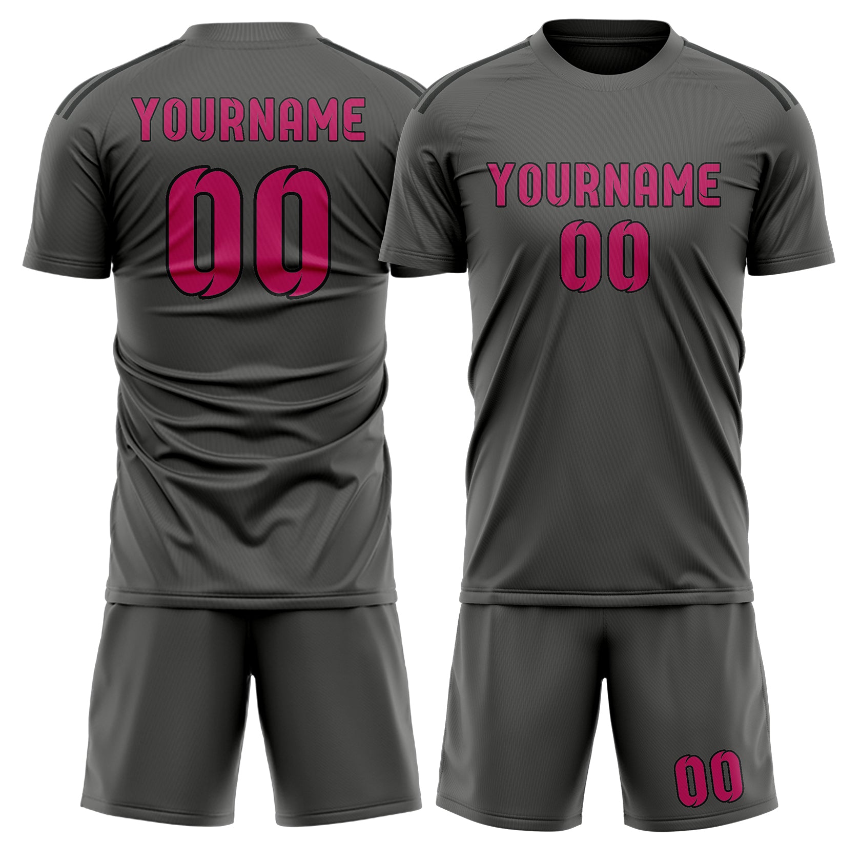 Maßgeschneidertes Professionelles Dunkelgrau Rosarot Fußballtrikot-Set