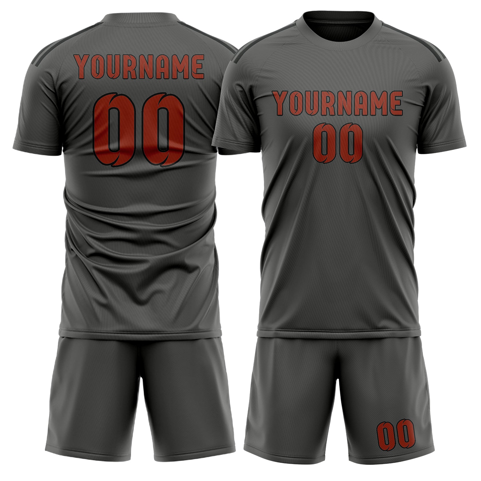 Maßgeschneidertes Professionelles Dunkelgrau Korallenrot Fußballtrikot-Set