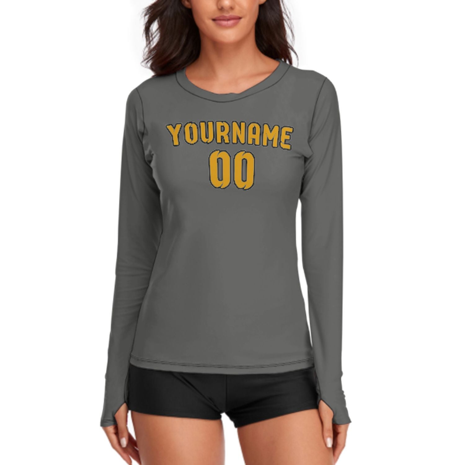 Maßgeschneidertes Dunkelgrau Gelb Damen Langarmshirt