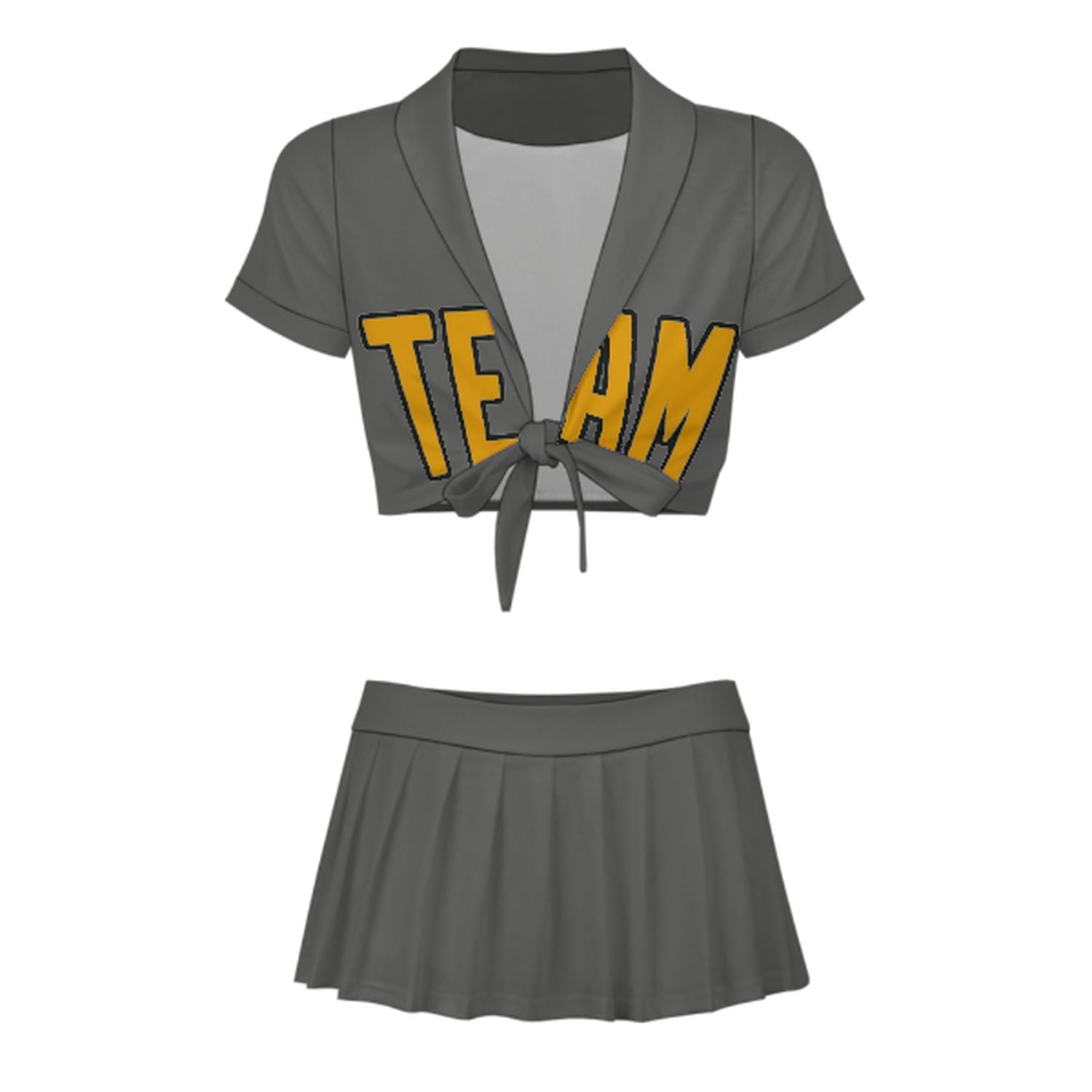 Maßgeschneidertes Dunkelgrau Gelb Cheerleader Outfit Set