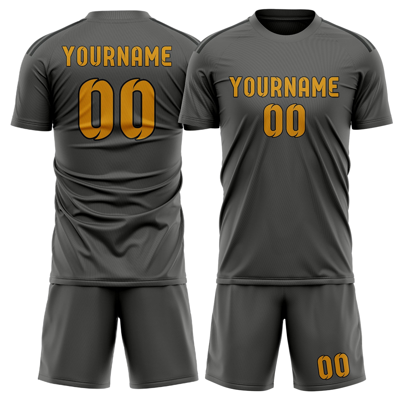 Maßgeschneidertes Professionelles Dunkelgrau Gelb Fußballtrikot-Set