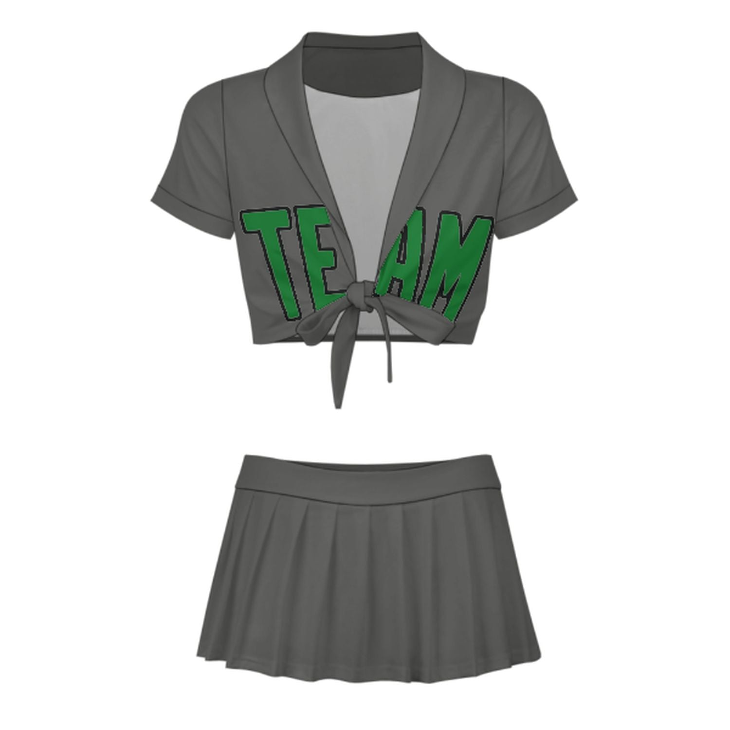 Maßgeschneidertes Dunkelgrau Smaragdgrün Cheerleader Outfit Set