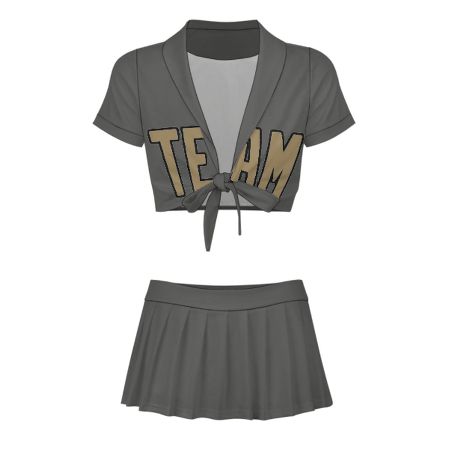 Maßgeschneidertes Dunkelgrau Hellkhaki Cheerleader Outfit Set