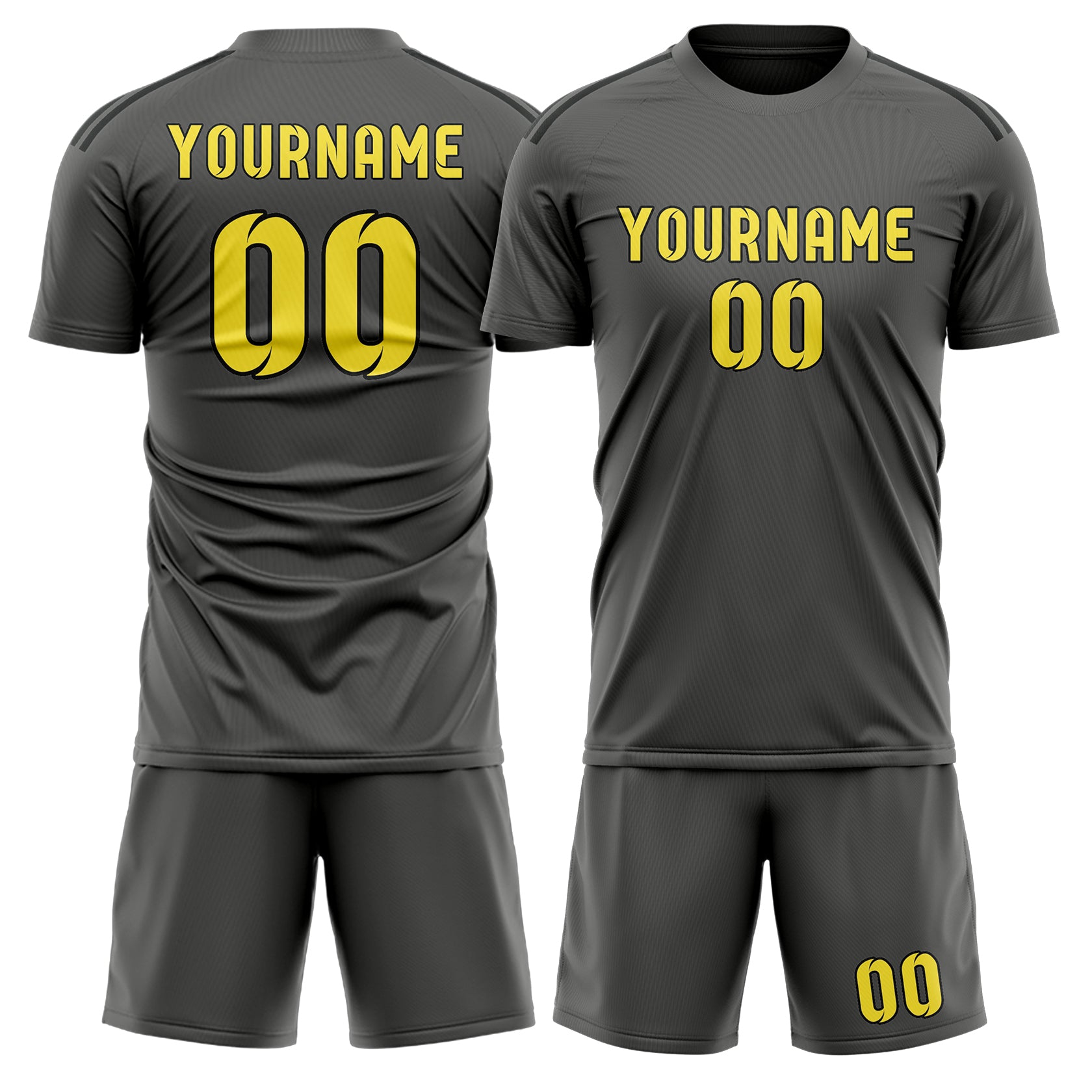 Maßgeschneidertes Professionelles Dunkelgrau Blassgelb Fußballtrikot-Set