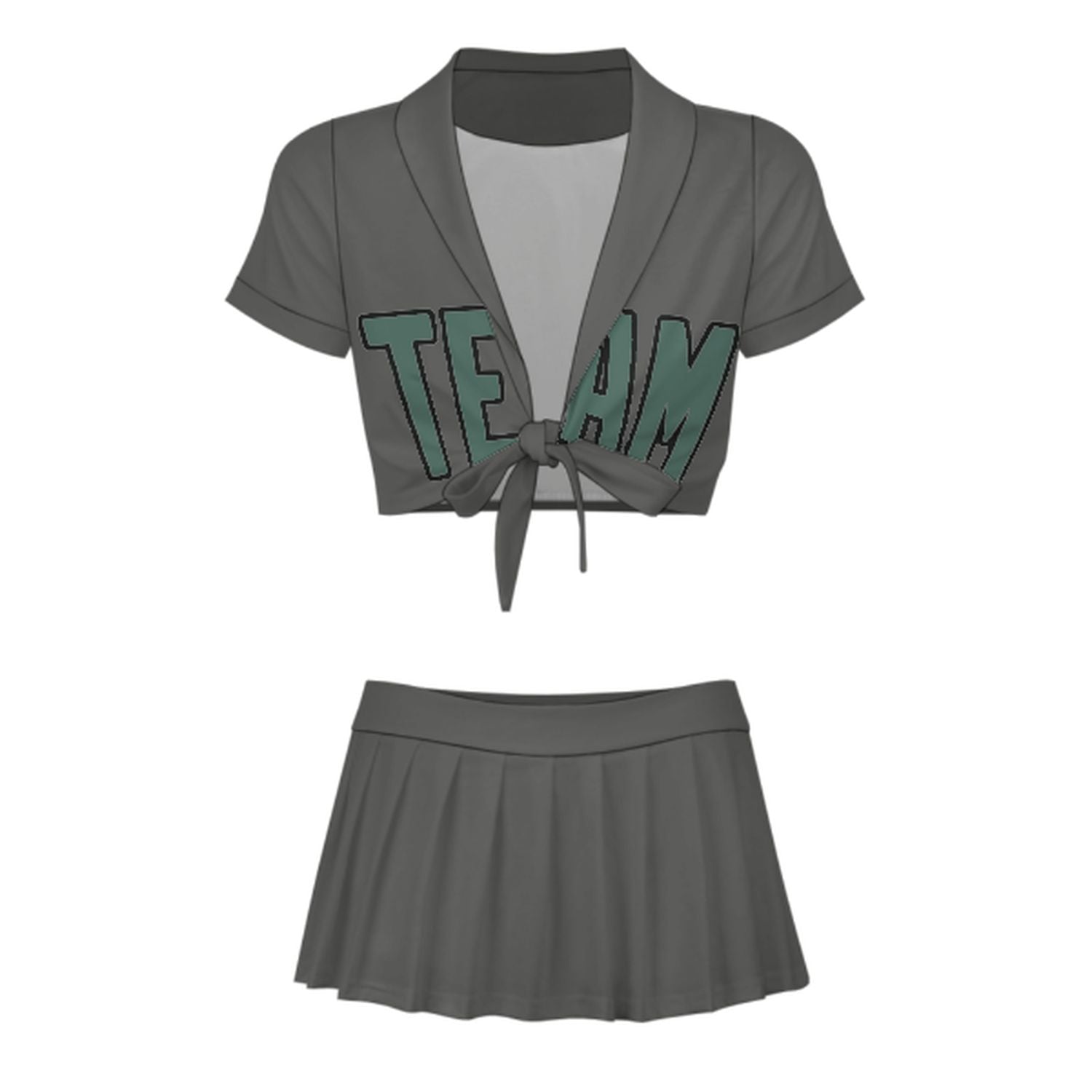 Maßgeschneidertes Dunkelgrau Blaugrün Cheerleader Outfit Set