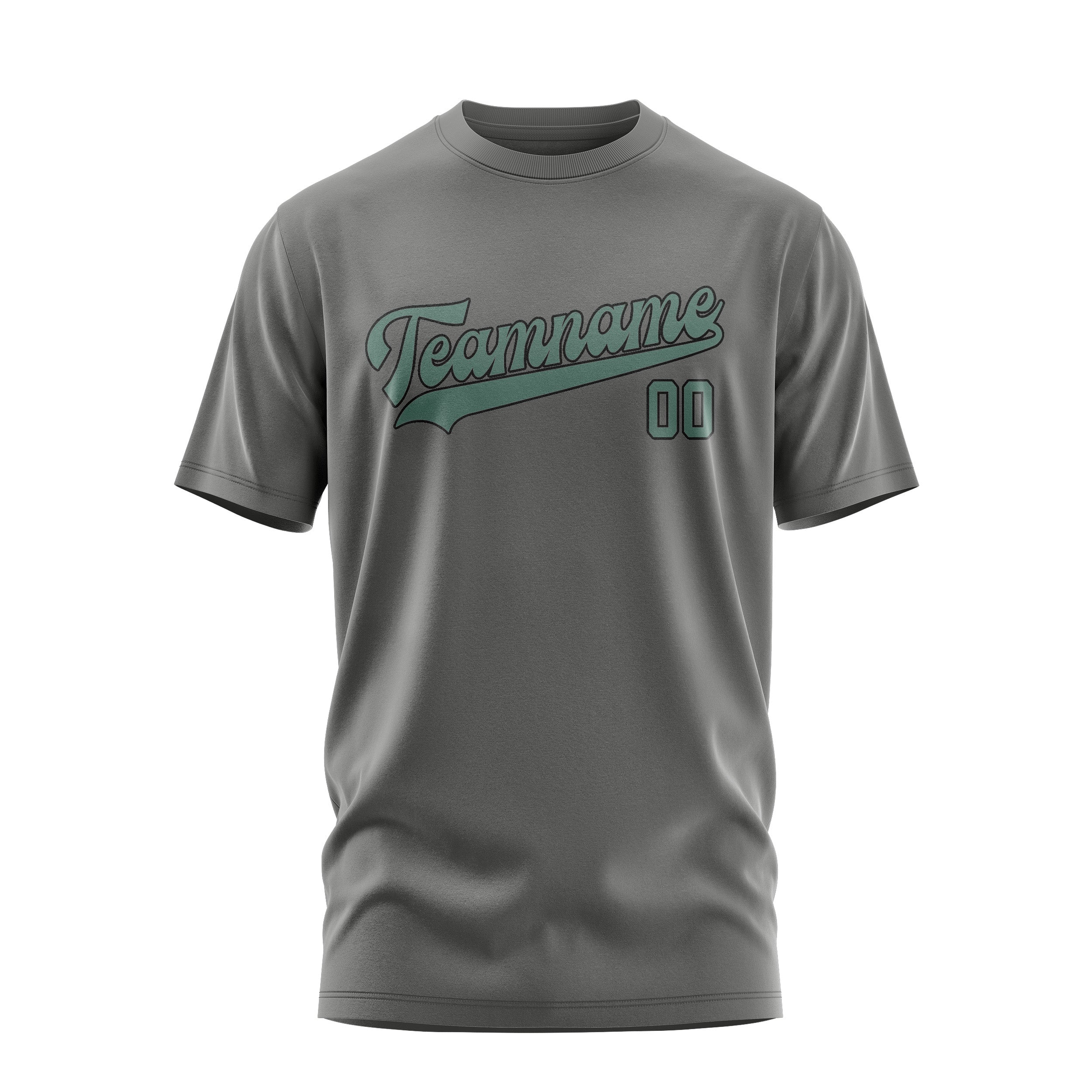 Maßgeschneidertes Dunkelgrau Blaugrün T-Shirt