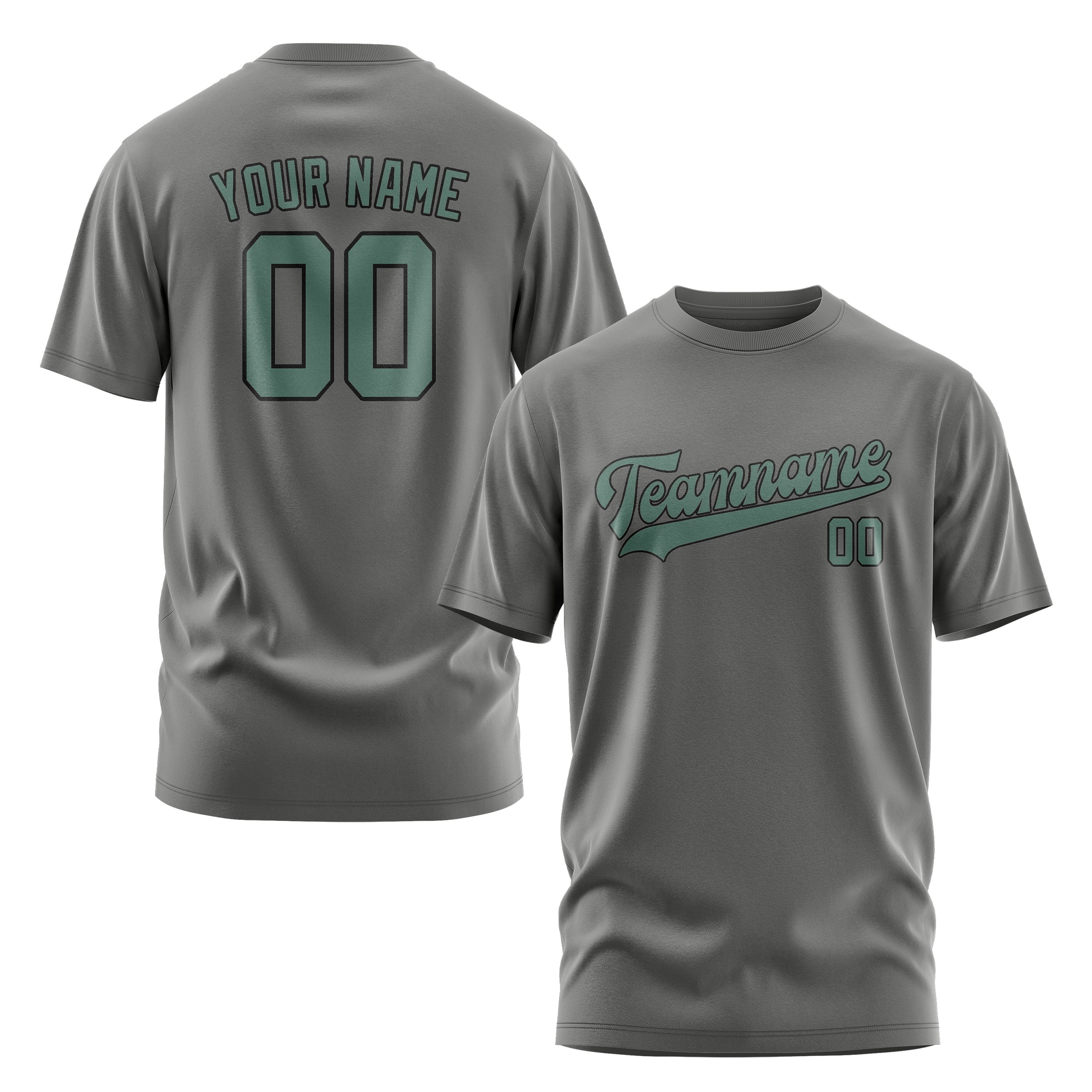 Maßgeschneidertes Dunkelgrau Blaugrün T-Shirt