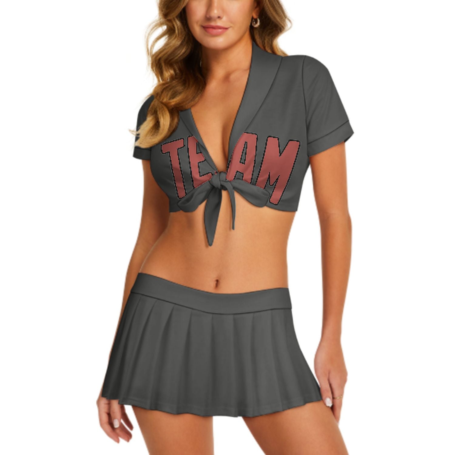 Maßgeschneidertes Dunkelgrau Kupferrose Cheerleader Outfit Set