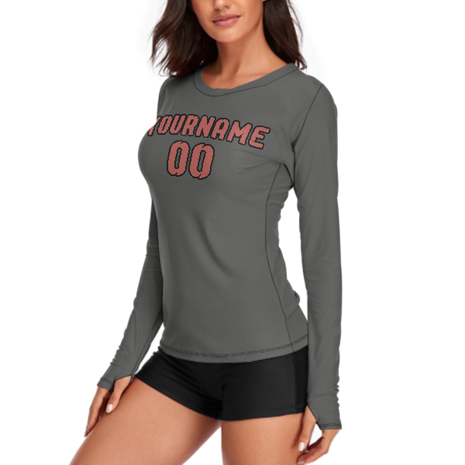 Maßgeschneidertes Dunkelgrau Kupferrose Damen Langarmshirt