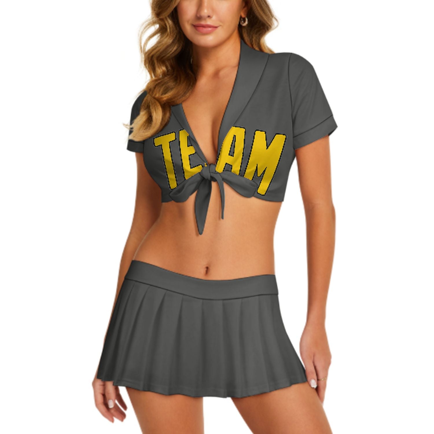 Maßgeschneidertes Dunkelgrau Gold Cheerleader Outfit Set