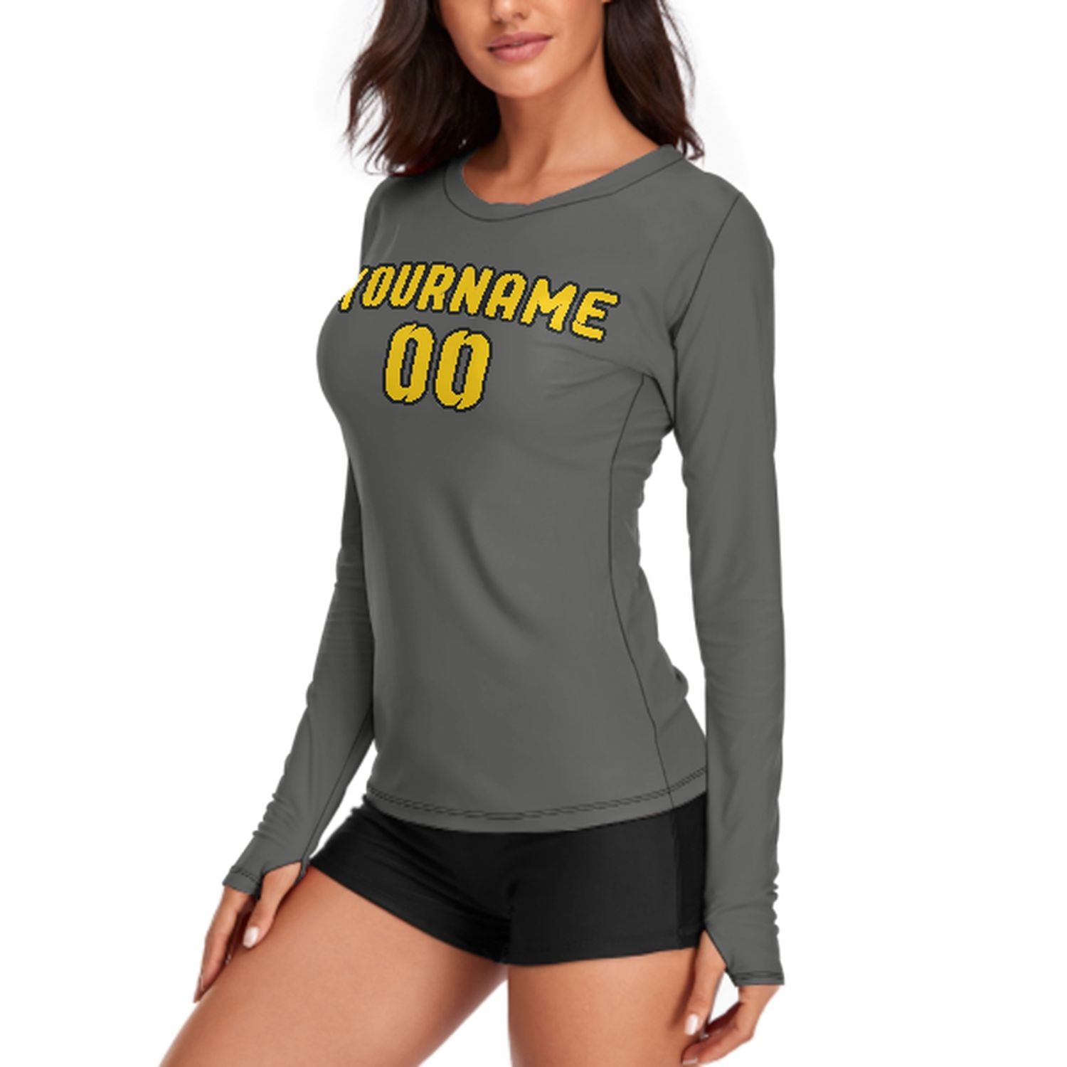 Maßgeschneidertes Dunkelgrau Gold Damen Langarmshirt