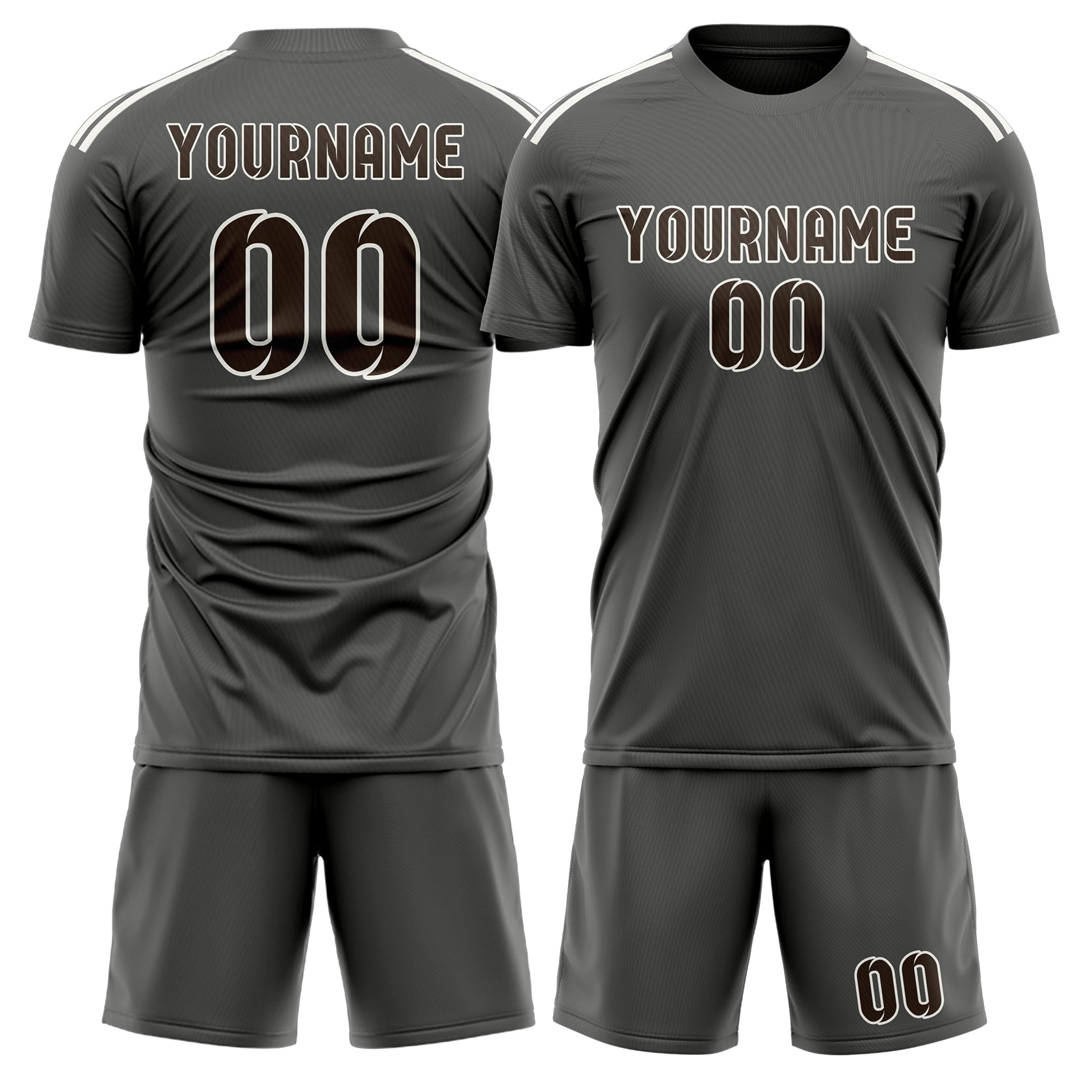 Maßgeschneidertes Professionelles Dunkelgrau Braun Fußballtrikot-Set