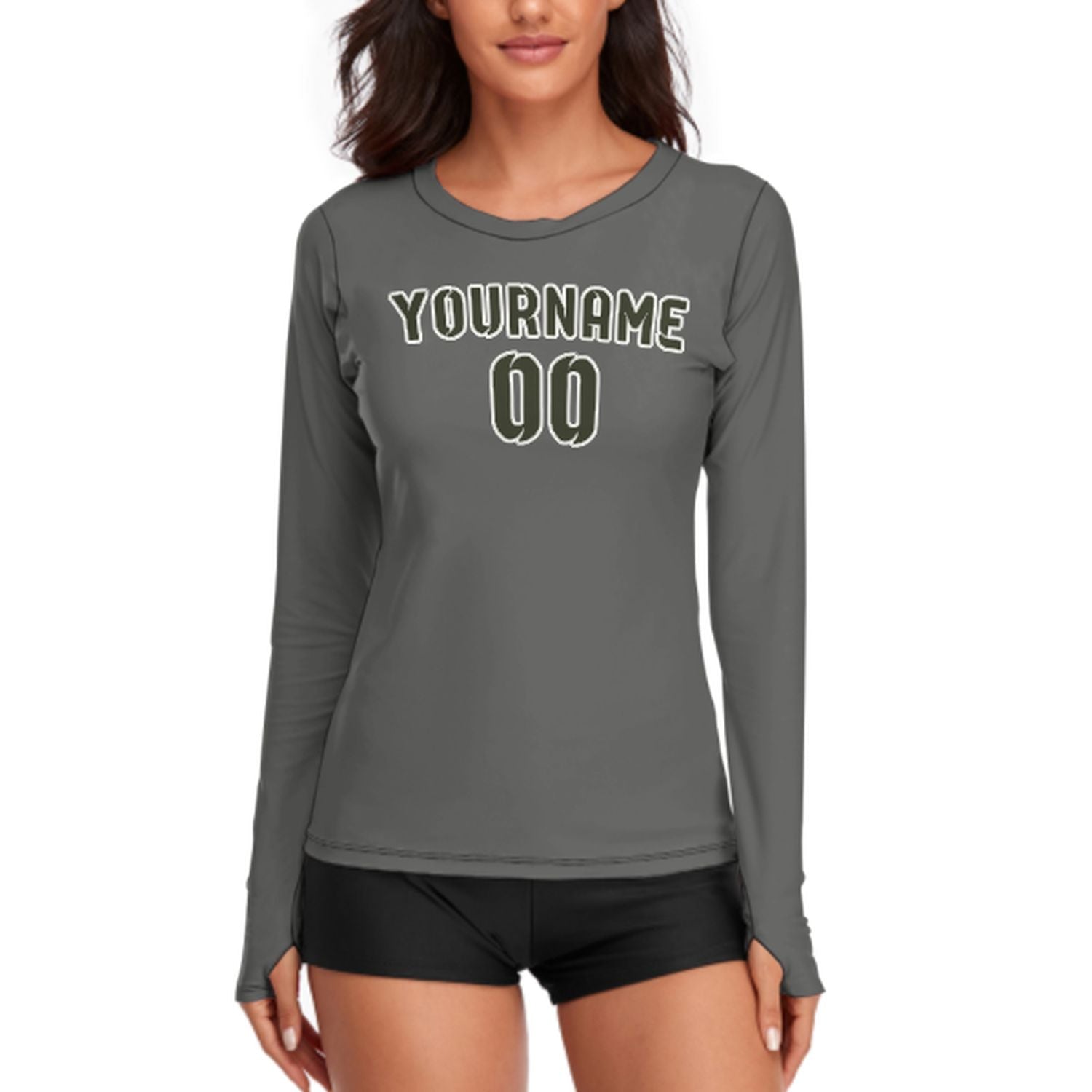 Maßgeschneidertes Dunkelgrau Dunkles Oliv Damen Langarmshirt