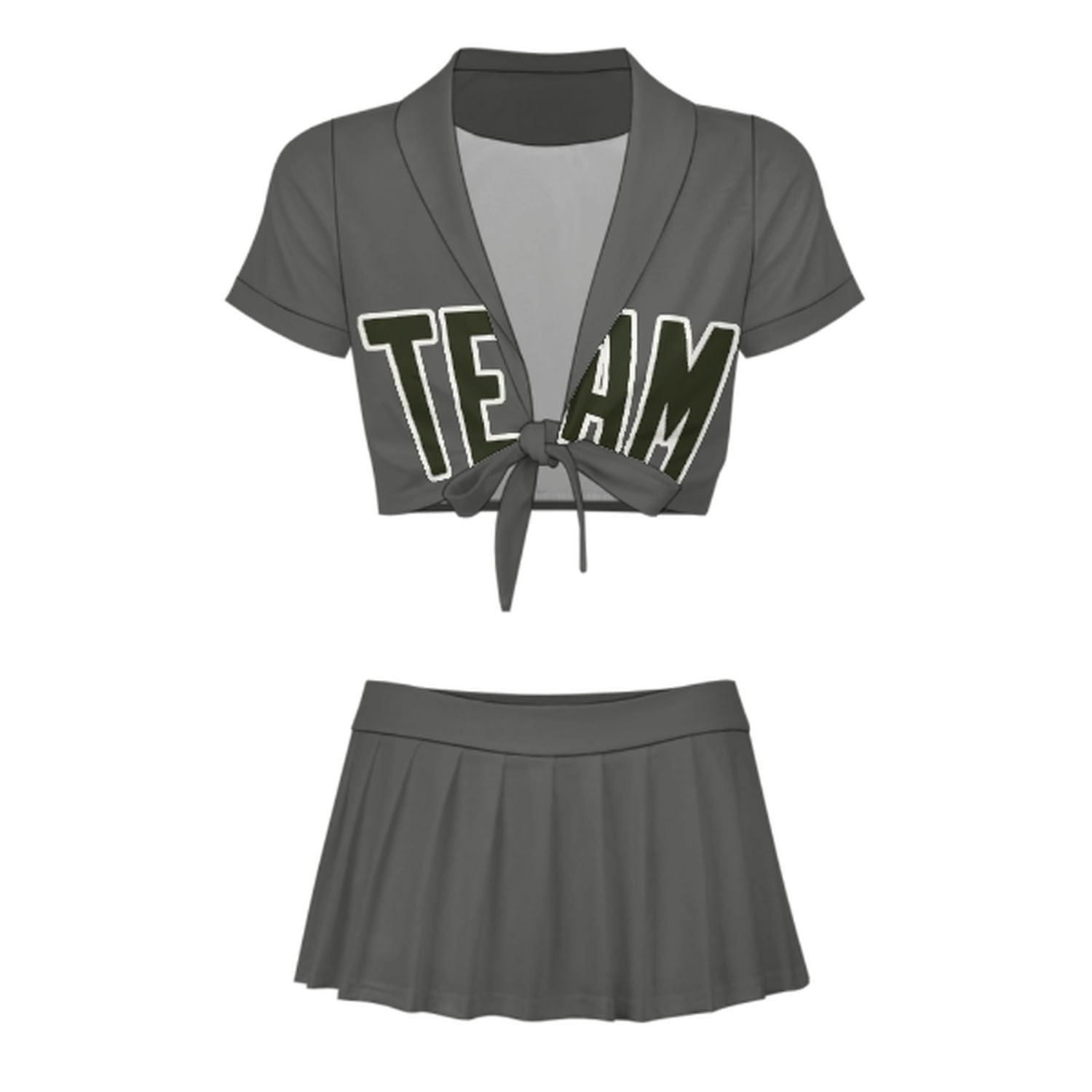 Maßgeschneidertes Dunkelgrau Dunkles Oliv Cheerleader Outfit Set