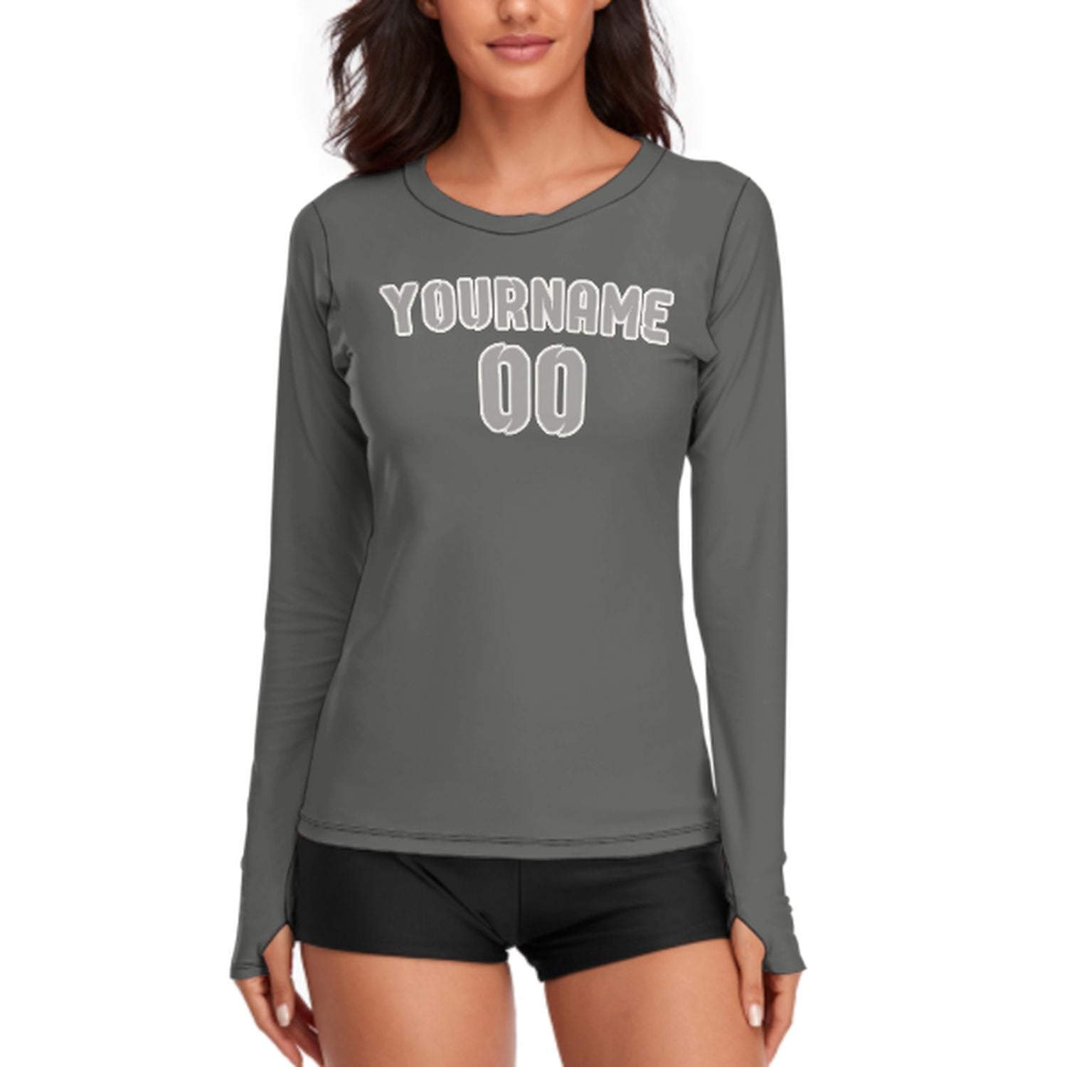 Maßgeschneidertes Dunkelgrau Grau Damen Langarmshirt