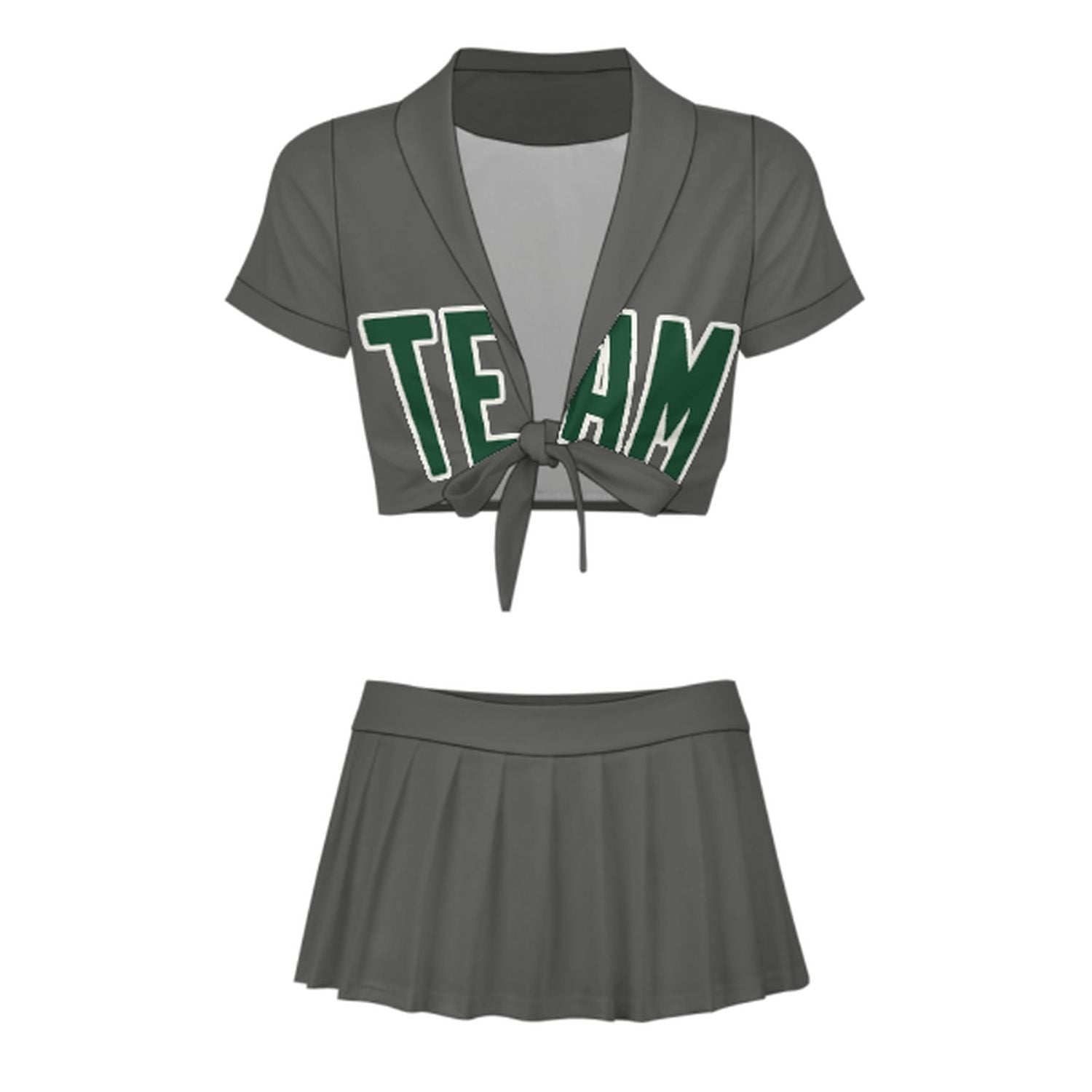Maßgeschneidertes Dunkelgrau Moosgrün Cheerleader Outfit Set