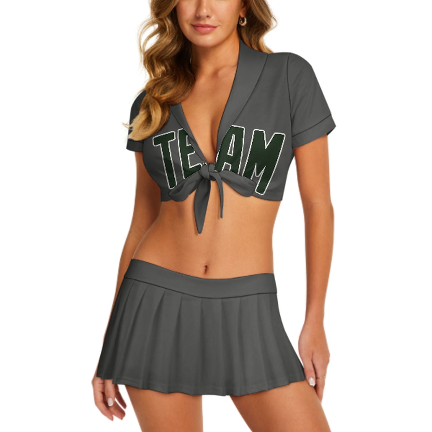 Maßgeschneidertes Dunkelgrau Tannengrün Cheerleader Outfit Set