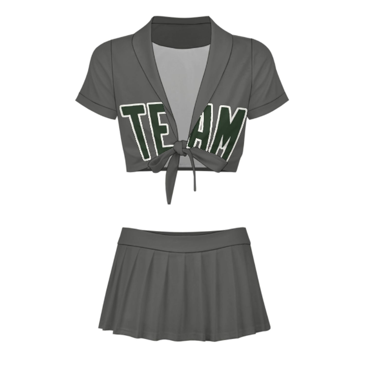 Maßgeschneidertes Dunkelgrau Tannengrün Cheerleader Outfit Set