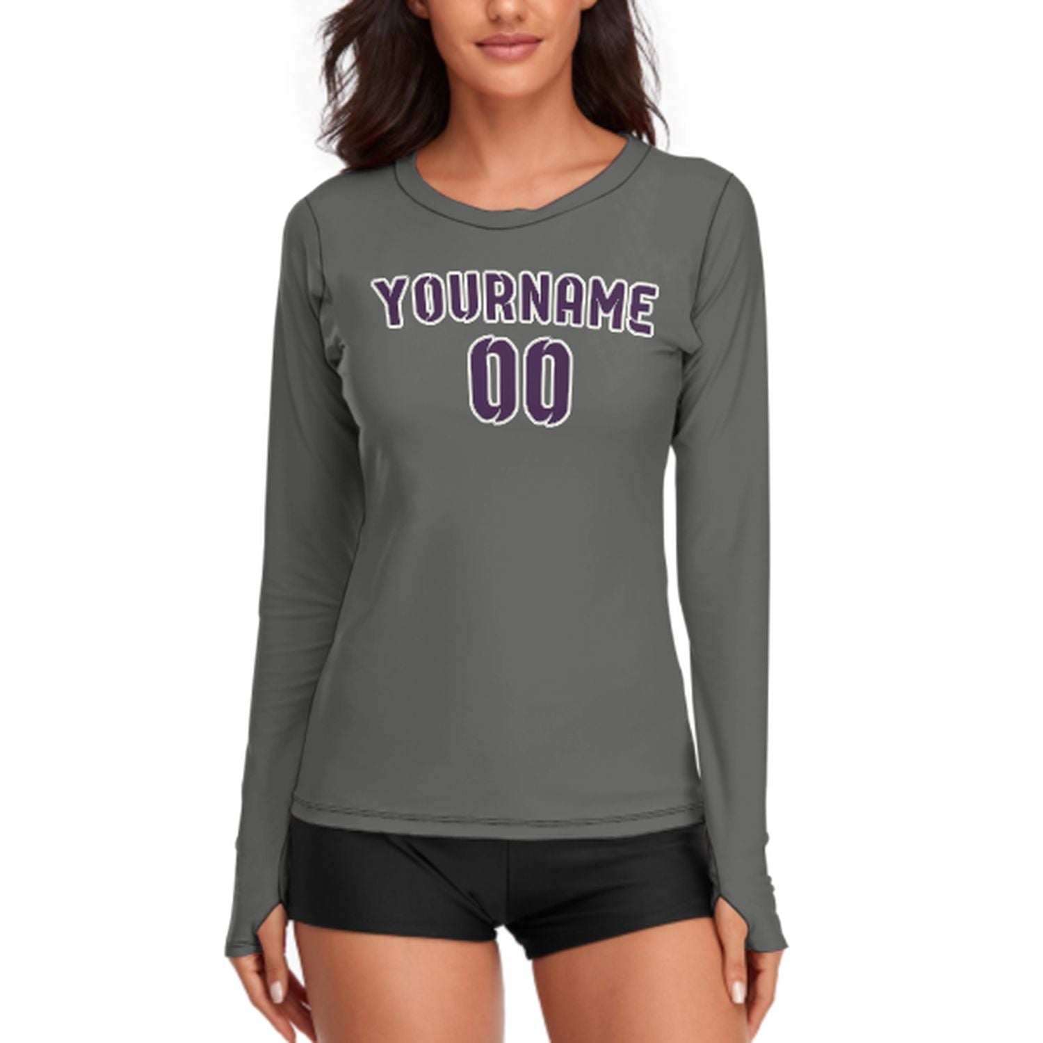 Maßgeschneidertes Dunkelgrau Lila Damen Langarmshirt