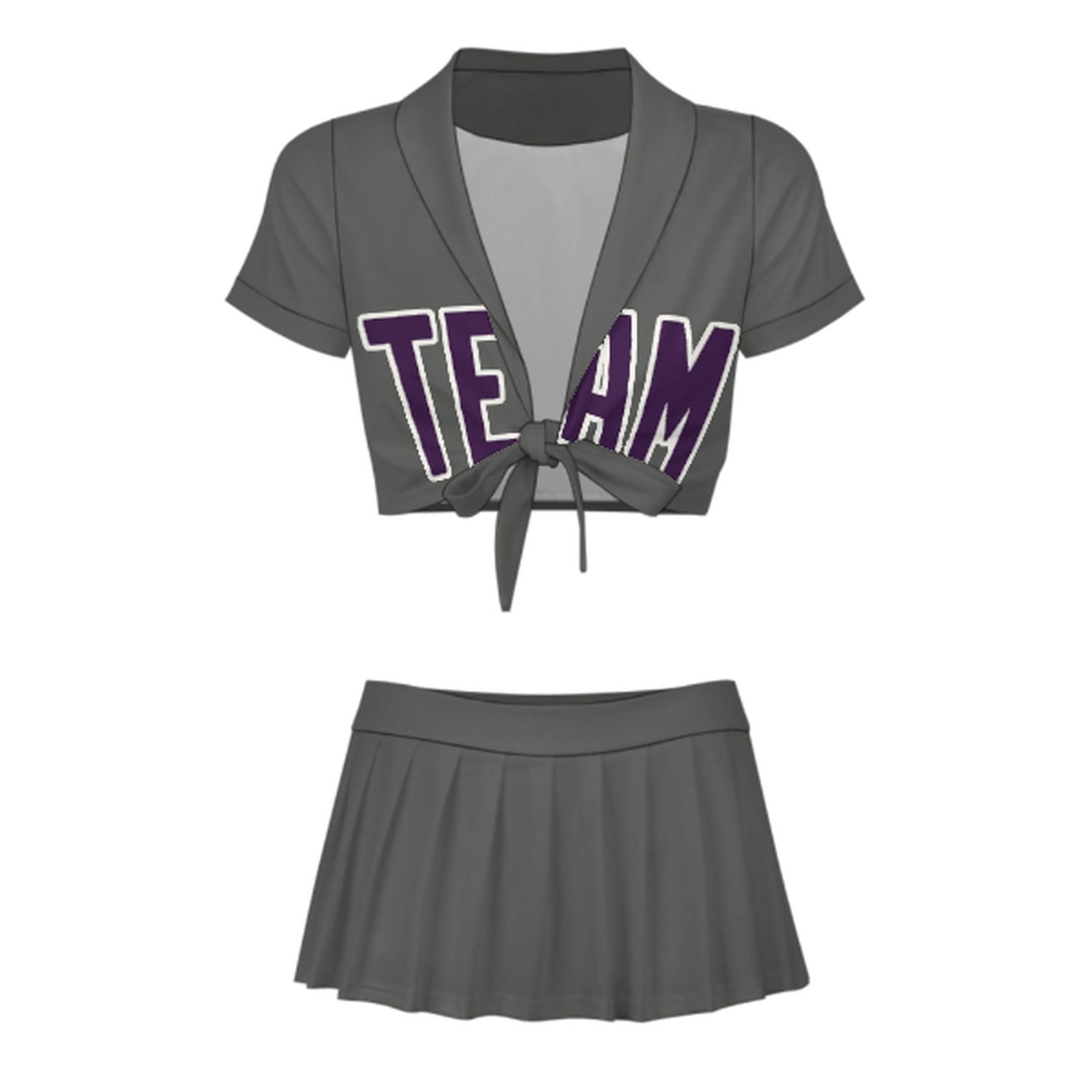 Maßgeschneidertes Dunkelgrau Lila Cheerleader Outfit Set