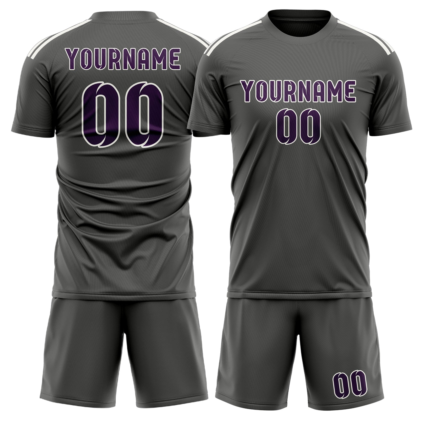 Maßgeschneidertes Professionelles Dunkelgrau Lila Fußballtrikot-Set