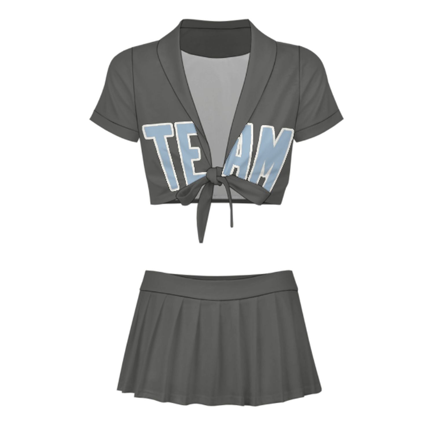 Maßgeschneidertes Dunkelgrau Hellblau Cheerleader Outfit Set