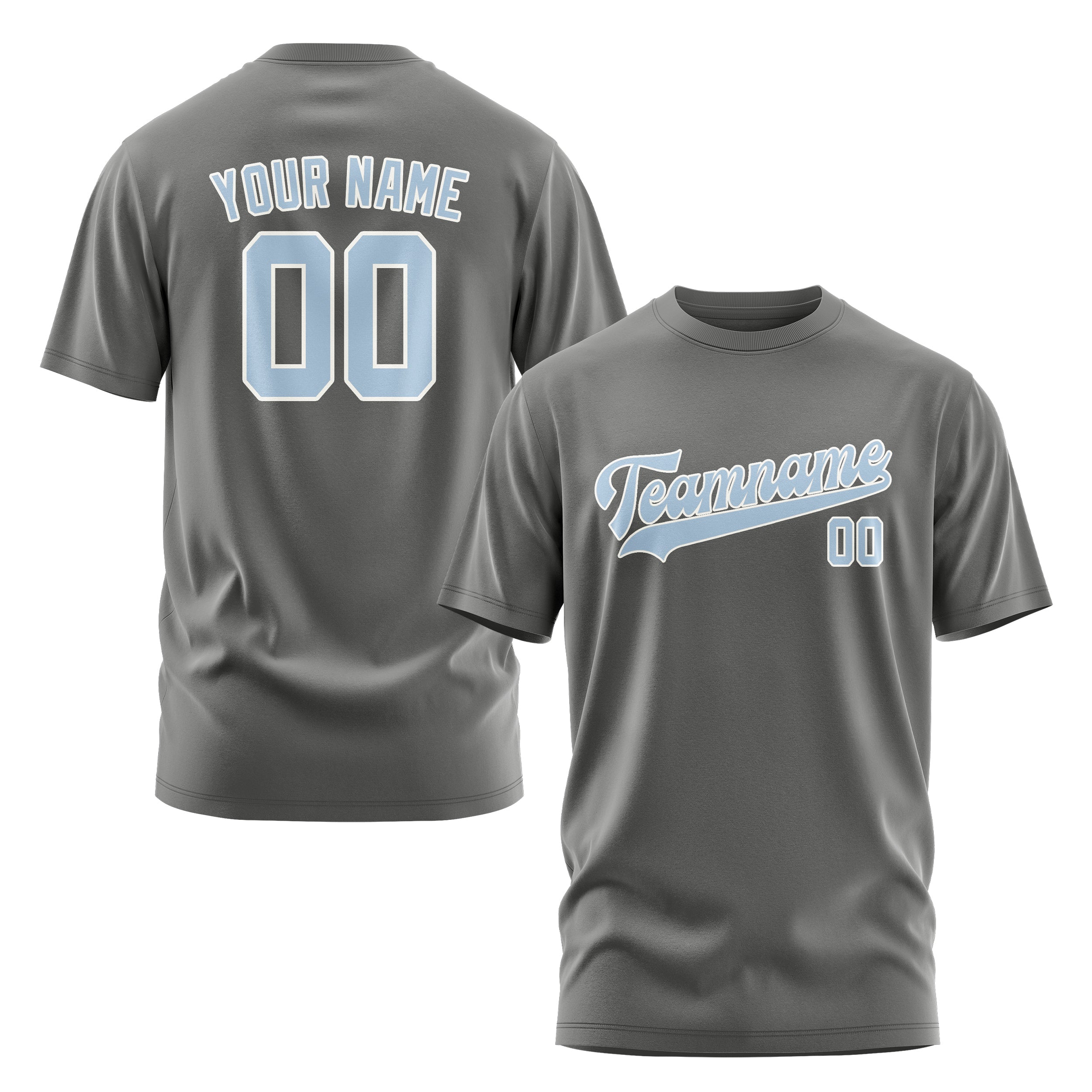 Maßgeschneidertes Dunkelgrau Hellblau T-Shirt