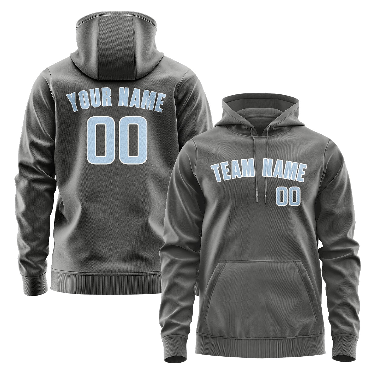 Maßgeschneidertes Dunkelgrau Hellblau Hoodie