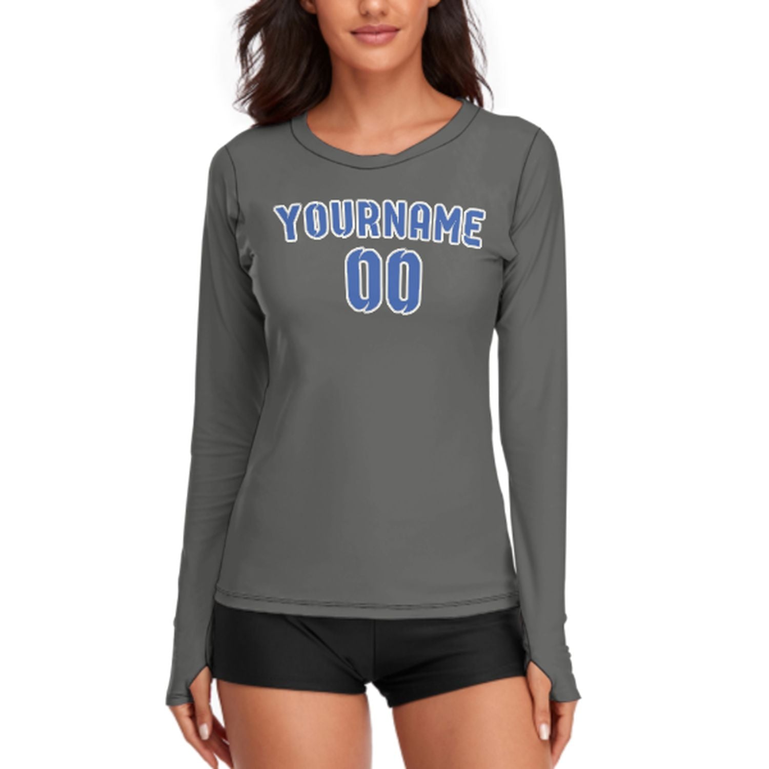 Maßgeschneidertes Dunkelgrau Himmelblau Damen Langarmshirt
